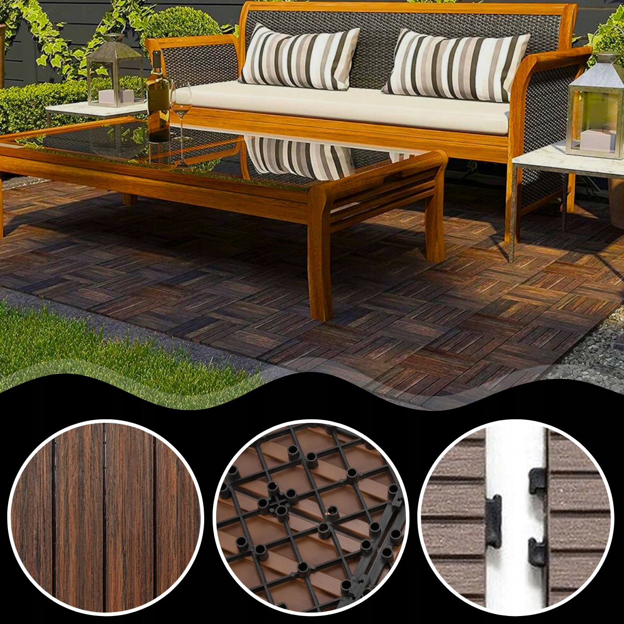 PODEST TARASOWY KOMPOZYTOWY PODŁOGA NA TARAS CIEMNY BRĄZ DREWNO 30x30x2,5cm Długość 0.3 m