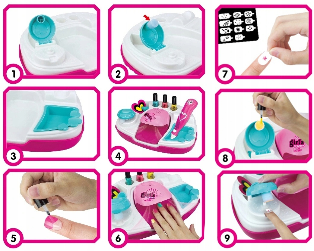 Zestaw Do Malowania Paznokci Lakiery Brokaty Suszarka Prezent Na Mikołaja Materiał plastik