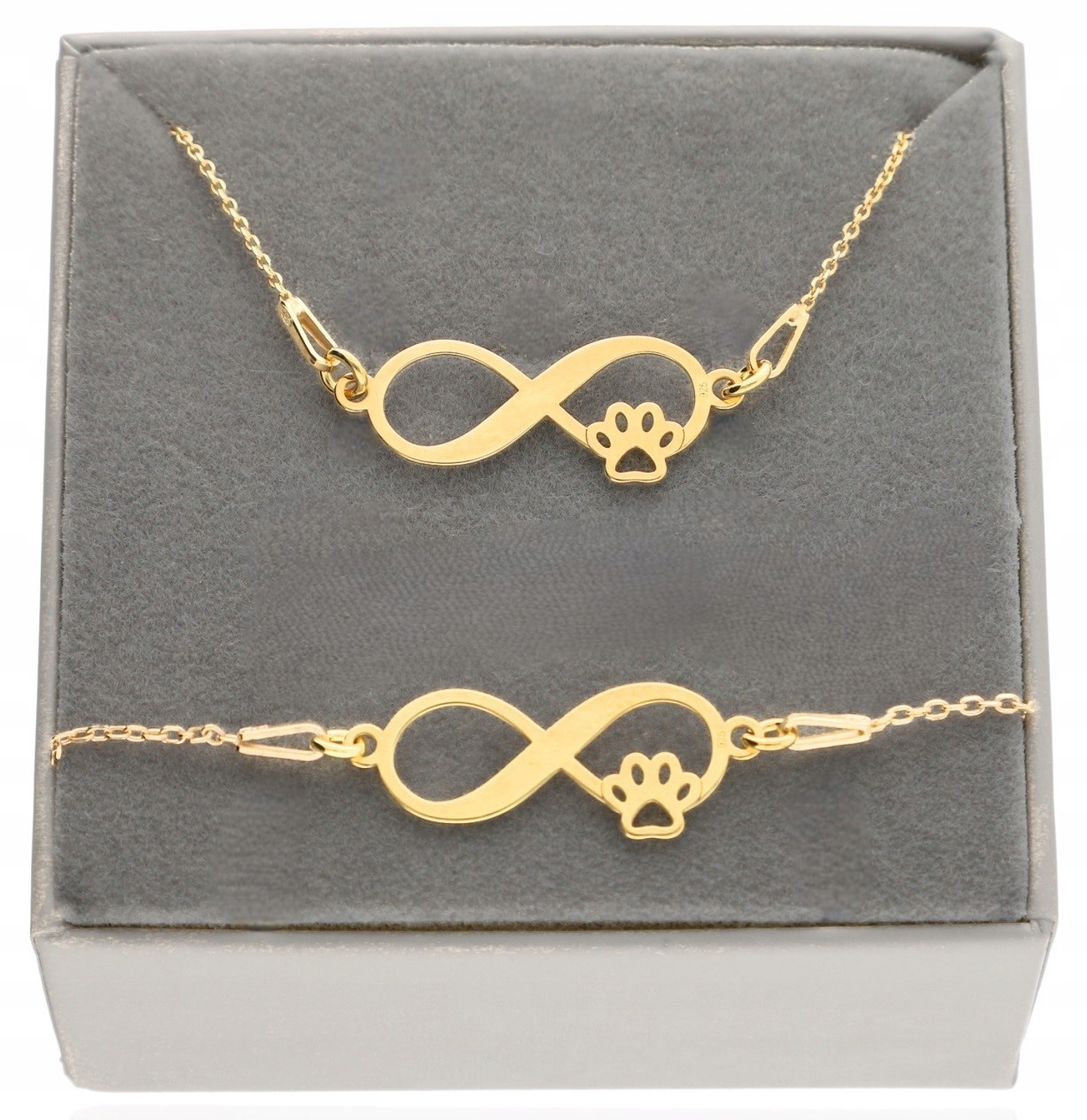 Zlatý komplet nekonečno tlapka psa kočky komplet s tlapkou Gravírování 925