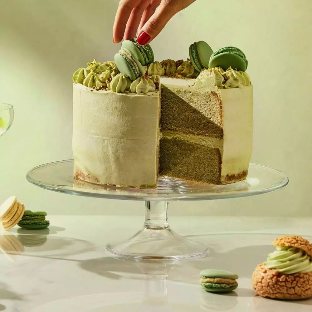 Piękna Elegancka PATERA na tort ciasta na nóżce KROSNO ServoLine 32cm DUŻA Kolor przezroczysty