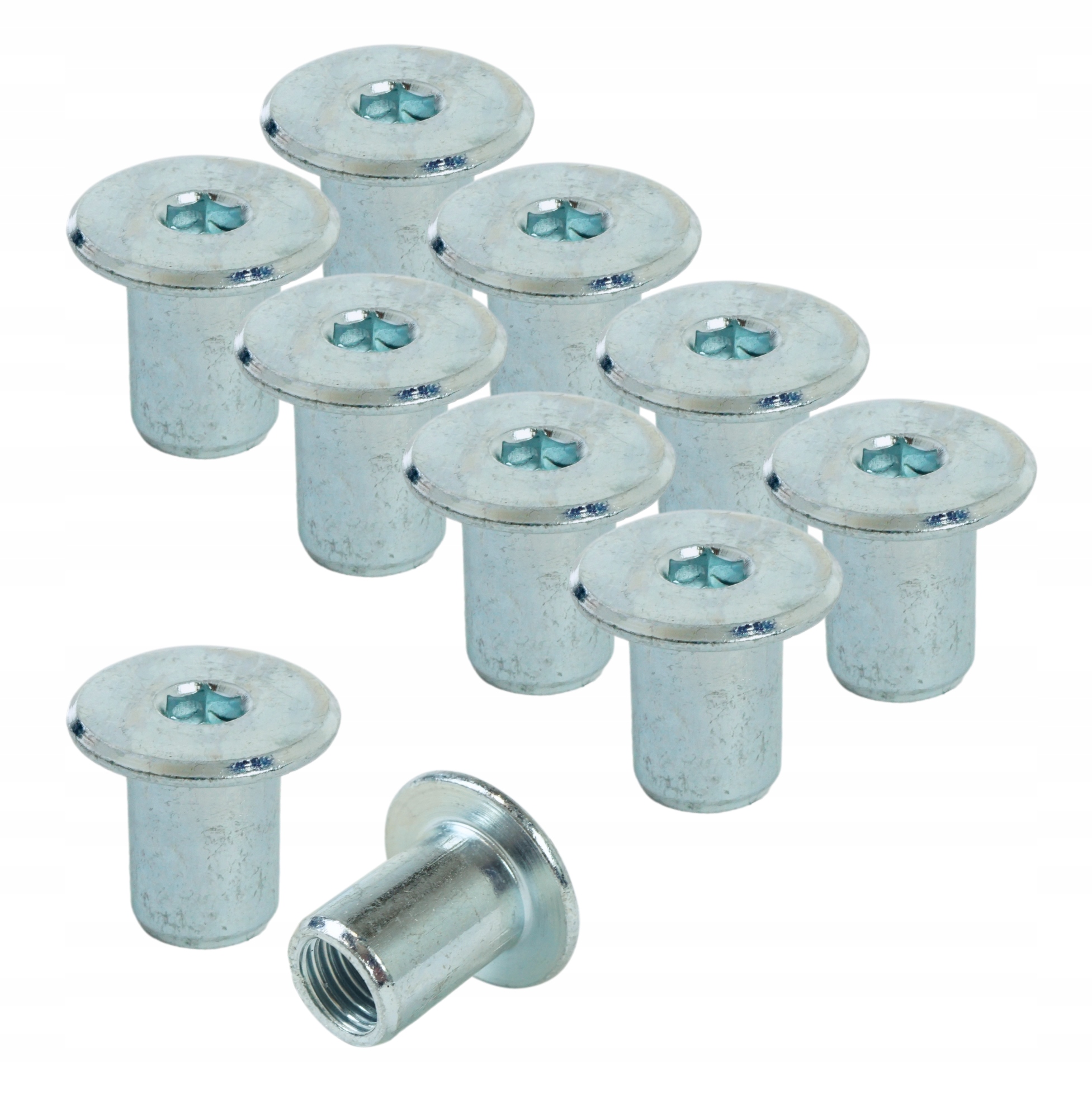 100x Matice ericsona M10 x 18 mm plochá, nábytková pro spojování, pozink bílá