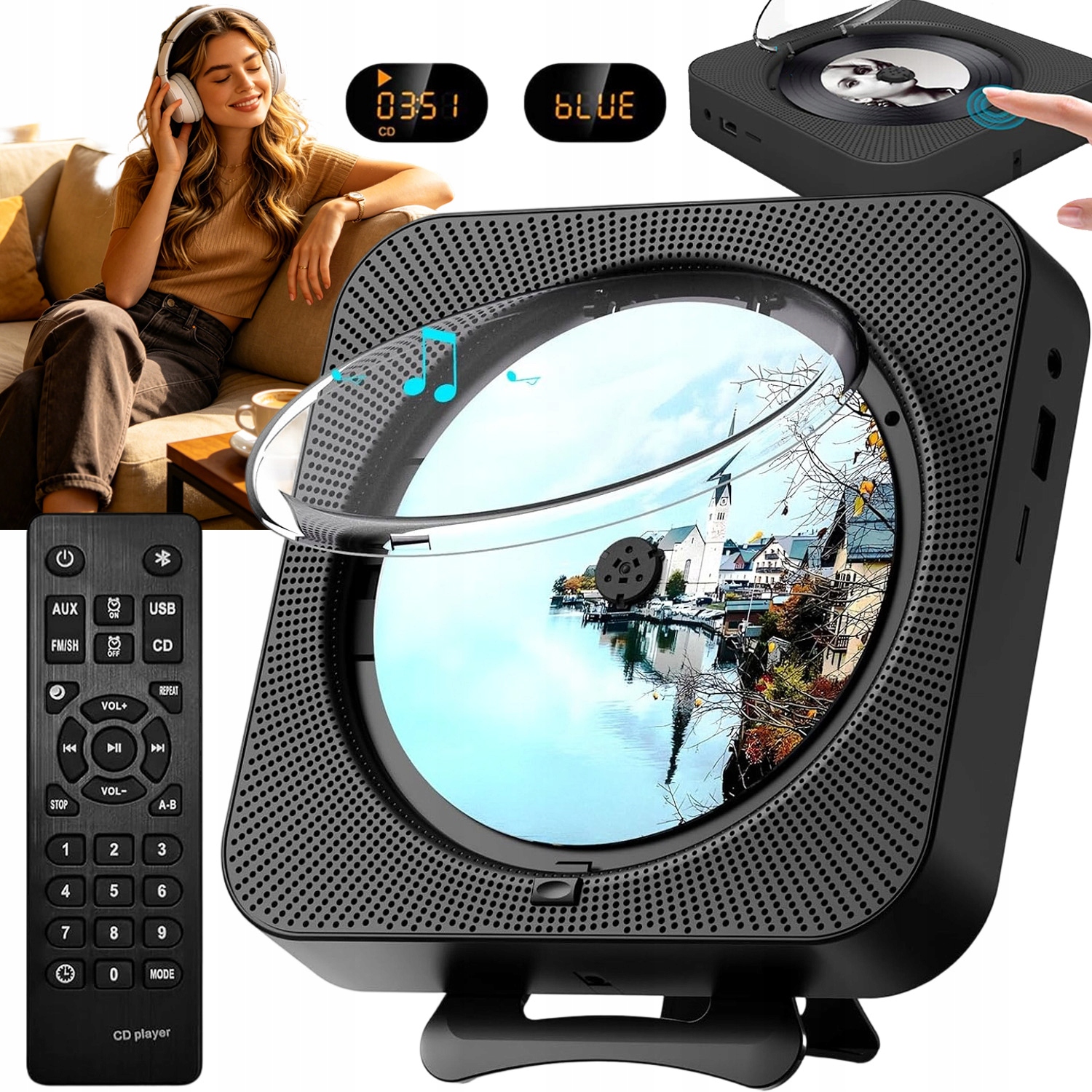 CD Přehrávač, Přenosný Bluetooth Reproduktor, Rádio Se 6 Režimy Podsvícení