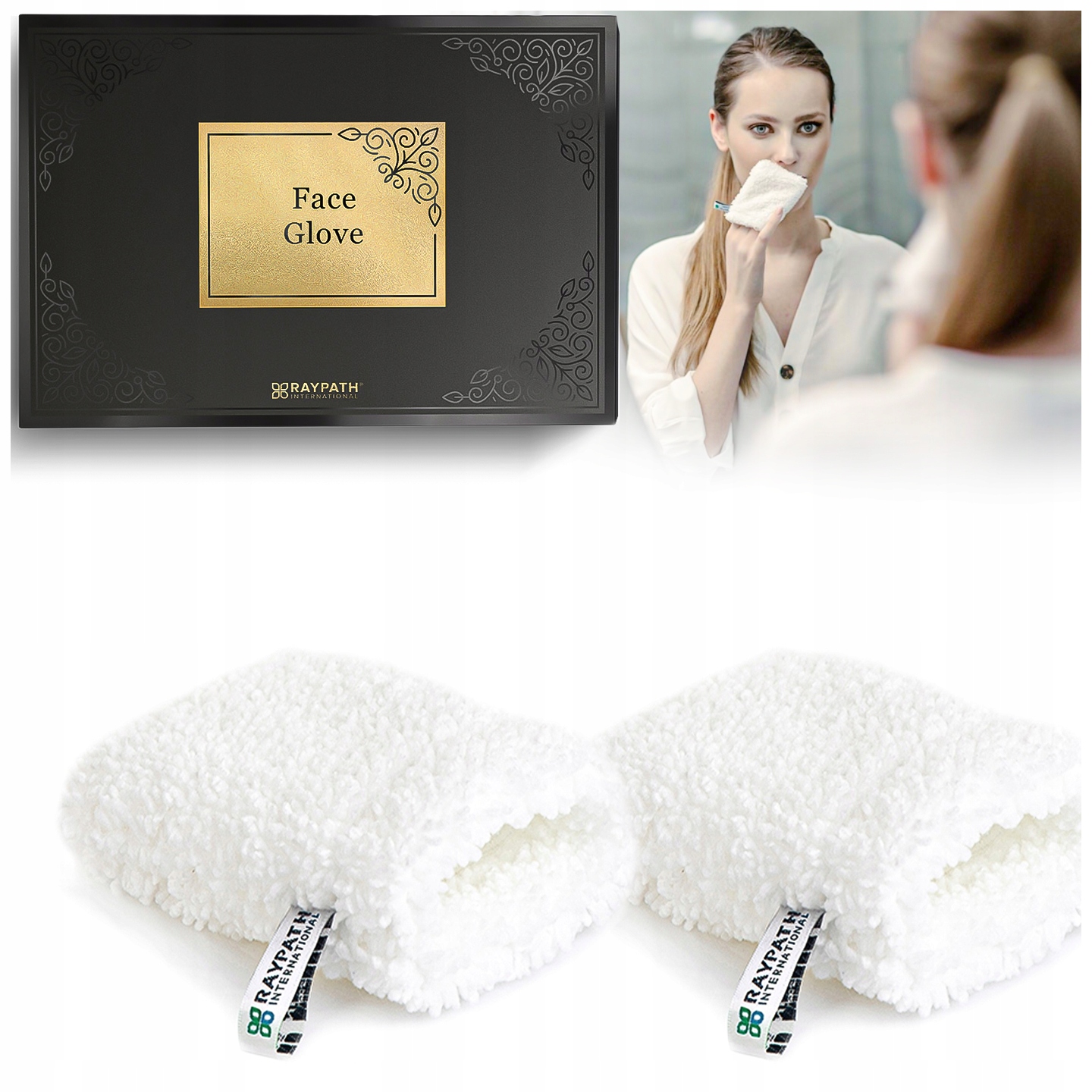 2x Rukavice na obličej Čisticí rukavice na odlíčení Odstraňuje a smývá make-up Raypath