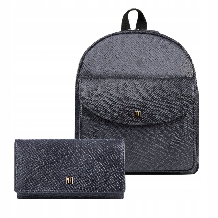 Dámská kožená peněženka a dámský městský černý batoh dárková sada
