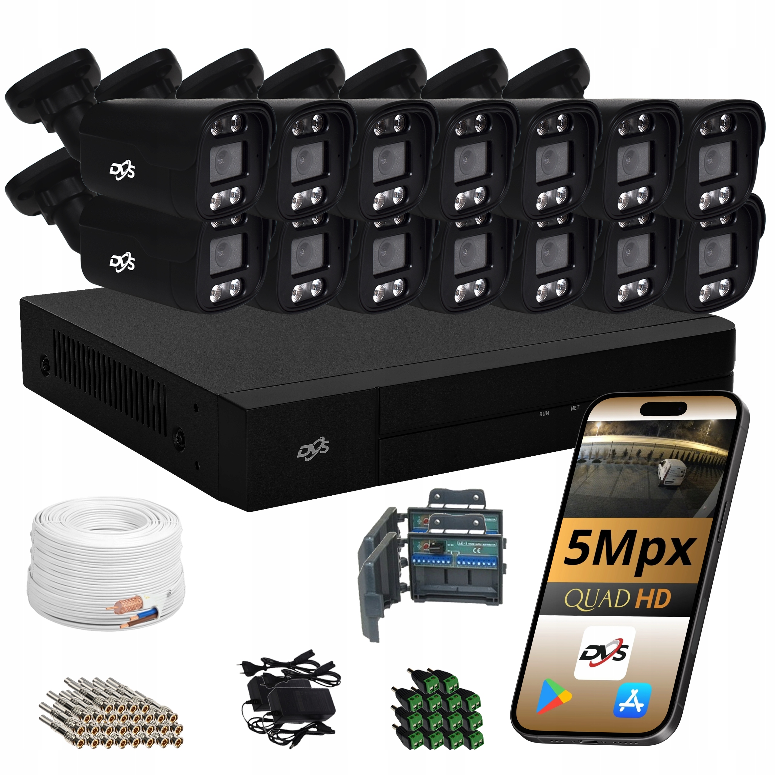 Sada 5Mpx Černých Venkovních Kamer 14 Analogová Kamera Monitorovací Tuba