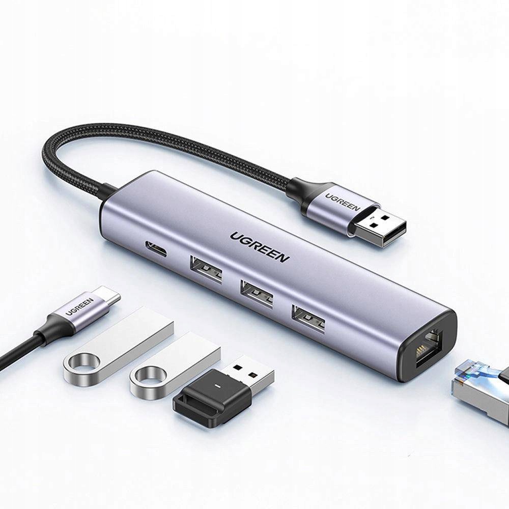 Ugreen Wielofunkcyjny Adapter Hub Usb 3.0 3 X Usb/Ethernet Rj-45/Usb TypC