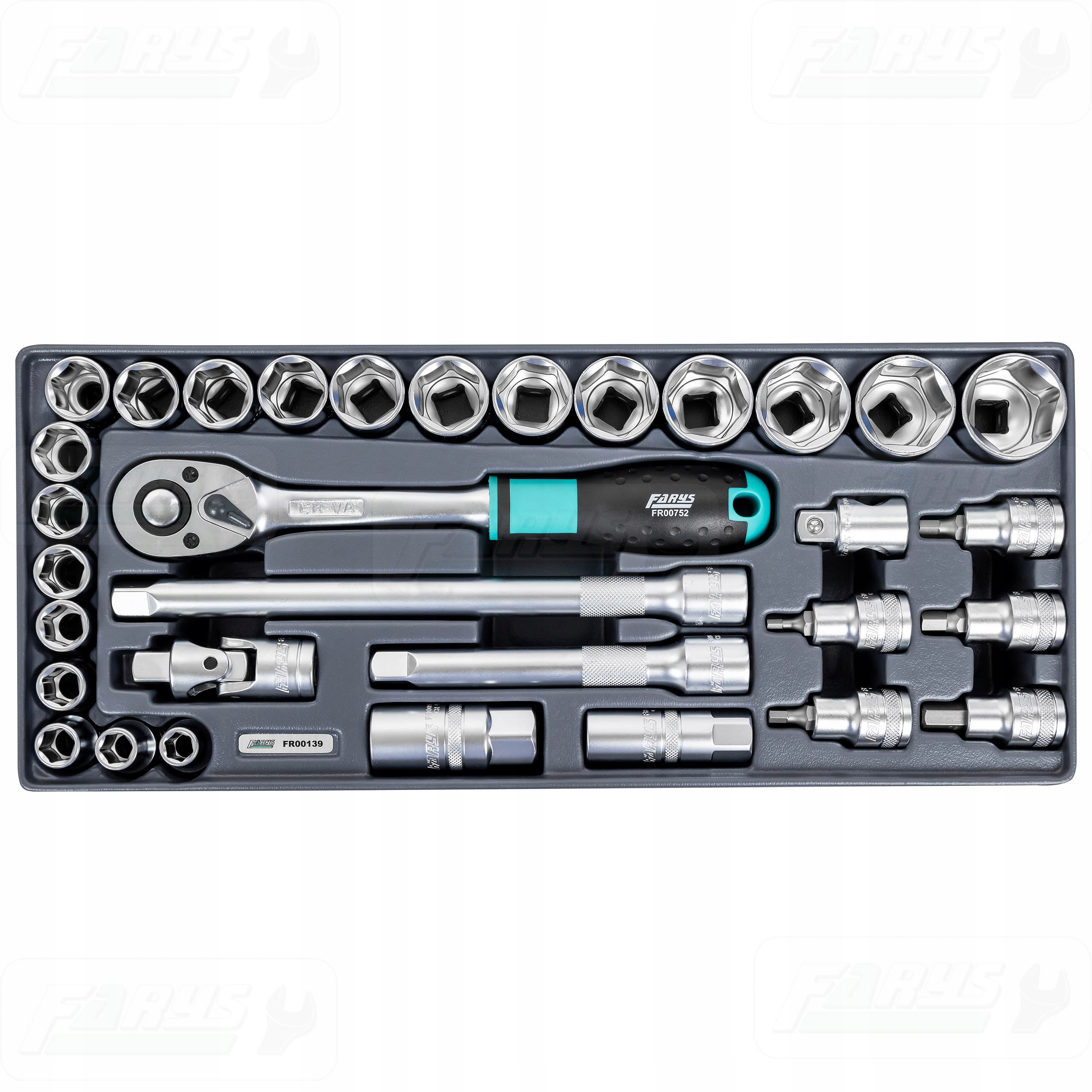 Sada nástrčných klíčů 1/2" 32 ks. Vložka do skříně pro vozík na nářadí