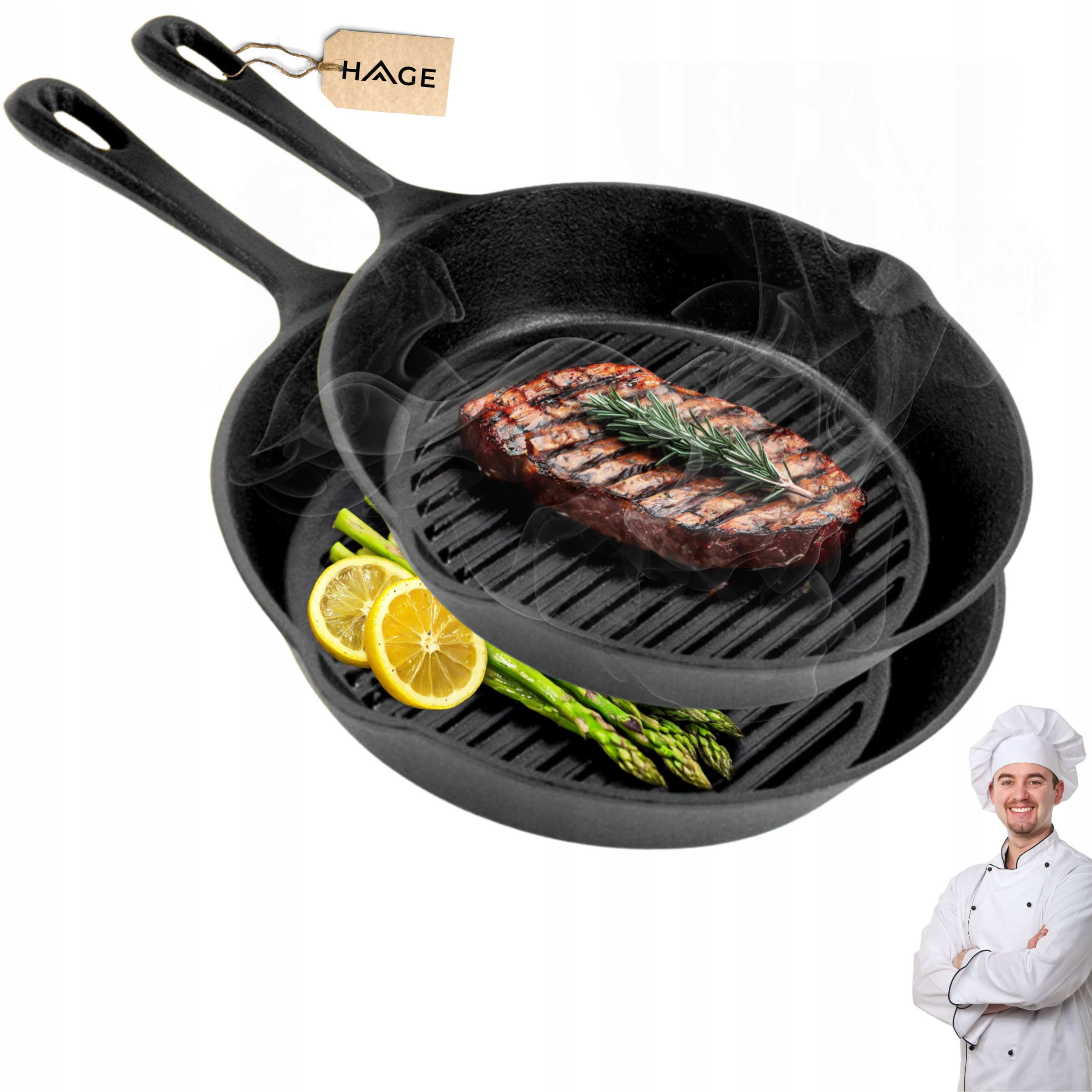 Sada Litinových Pánví 26 a 31 cm Indukce Ohnisko Gril Litinová Pánev