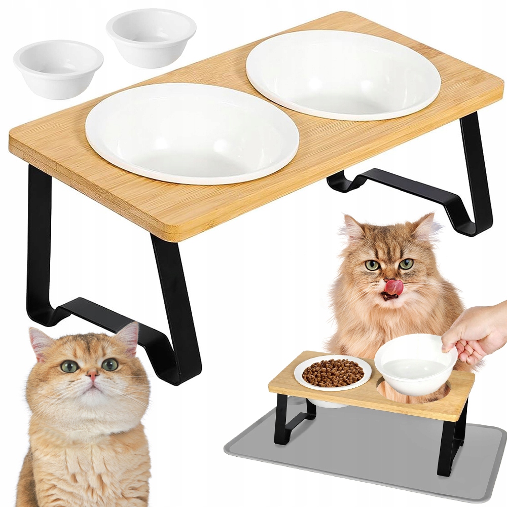 Levně Keramické Misky Pro Kočky Pro Psa Na Stojanu, Sada 2 Kusů