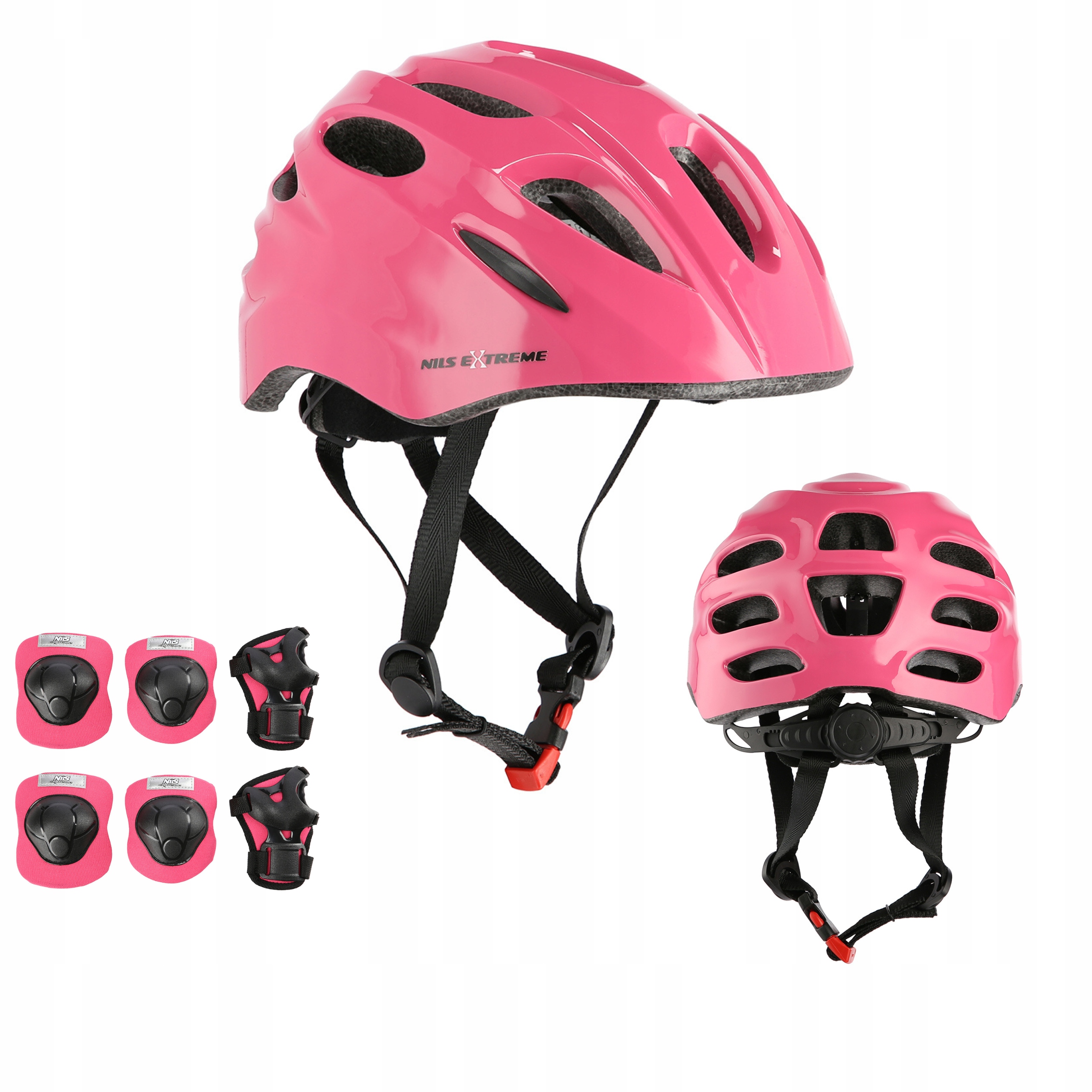 Kompletna ochrona kask ochraniacze na rolki hulajnogę różowy S Nils Extreme