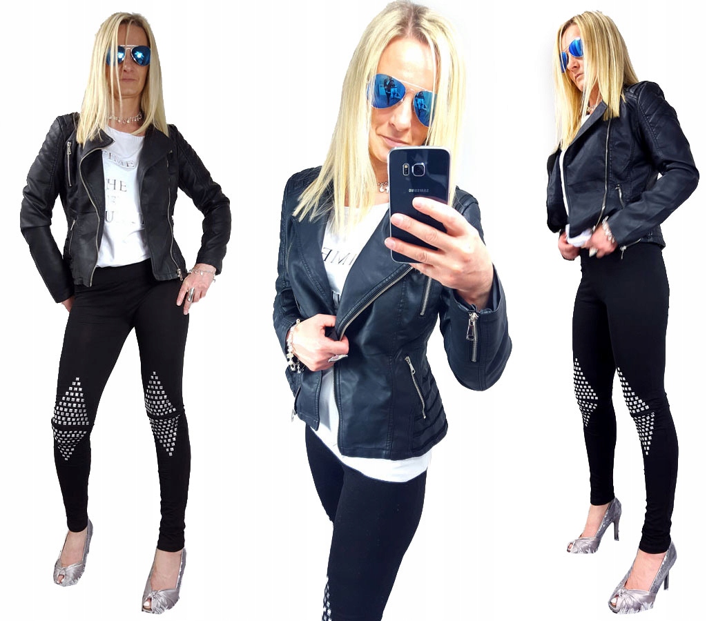 

Spodnie Legginsy Rurki Ćwieki Ripped Getry Dziury