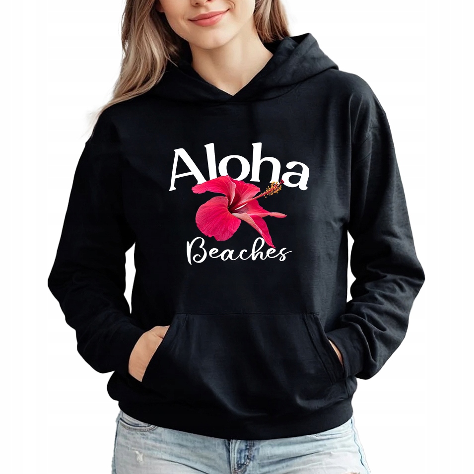 Mikina S Kapucí Černá Bavlněná mikina Módní Aloha Beaches XL