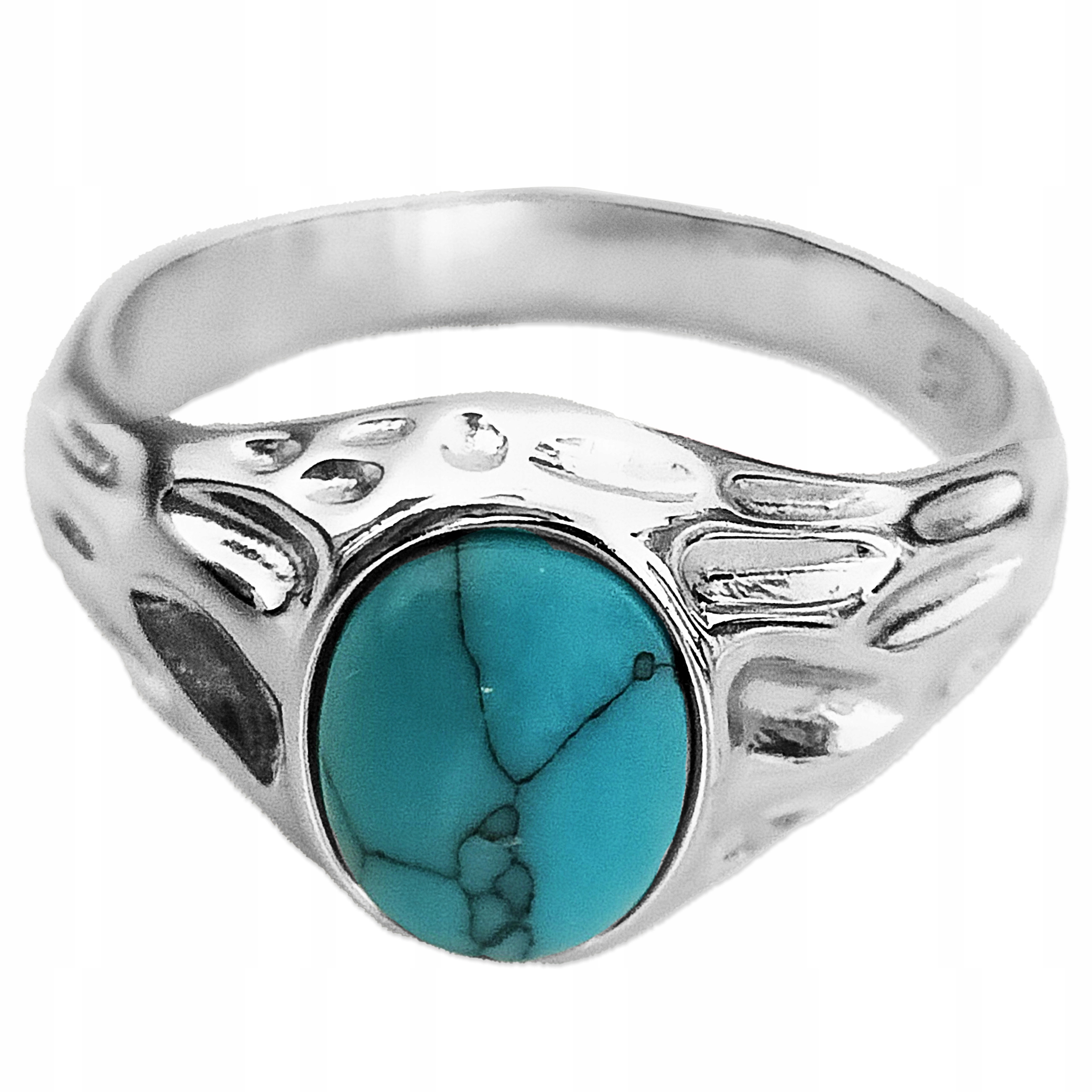 Stříbrný prstýnek 925 s širokým vzorem a velkým středovým tyrkysem r20
