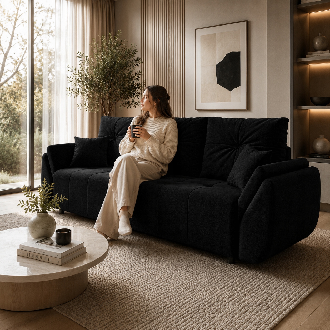 Černá Rozkládací Pohovka Mira 250 CM, Funkce Spaní 150X200, Úložný Prostor