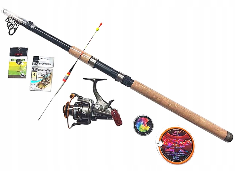 Zestaw Wędkarski Wędka 3M Kołowrotek 10 Łożysk Wolny Bieg Akcesoria Ołów