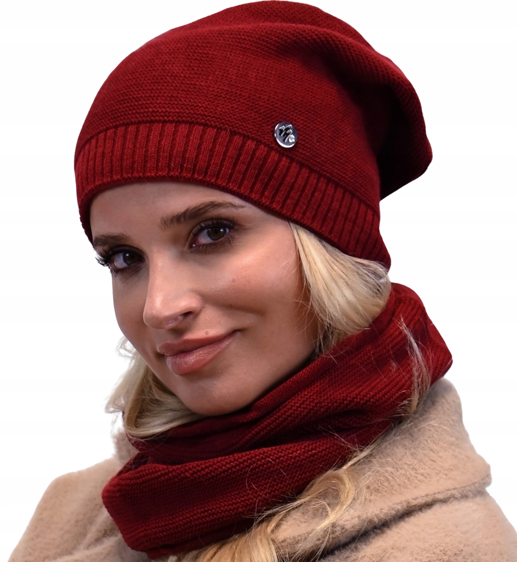 

Zimowy Komplet Damski Beanie Czapka Komin Bordo B1