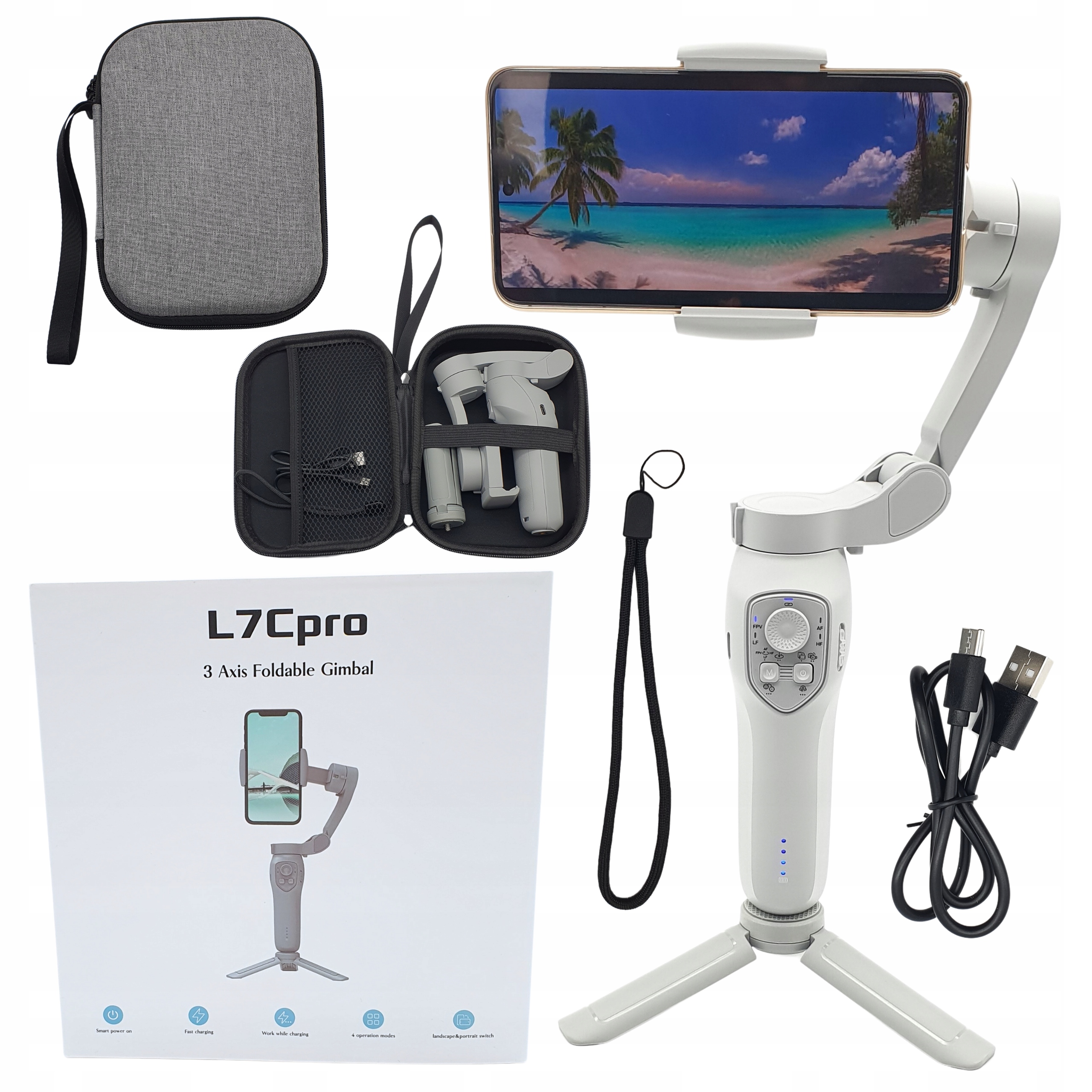 

Gimbal L7Cpro 3oś Stabilizator Iphone Samsung Pro