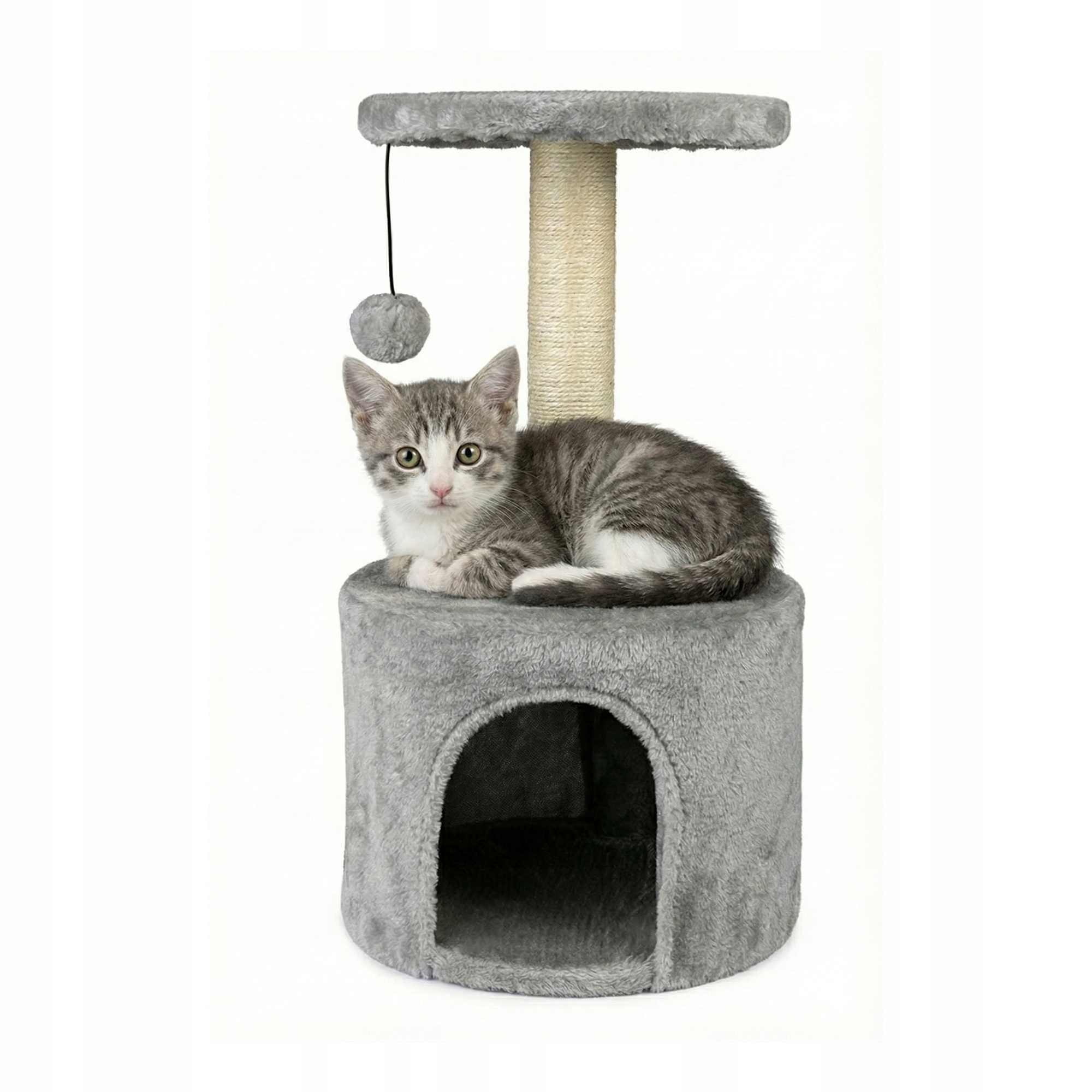 Levně Škrabací Stoupky pro kočky Pelíšek Domeček, Stoup, Věž 69x34x34 cm světle šedá