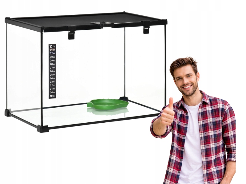 Skleněné Terárium Pro Plazy Pískový Teploměr Ventilace 50x30x35 cm Obojživelníci
