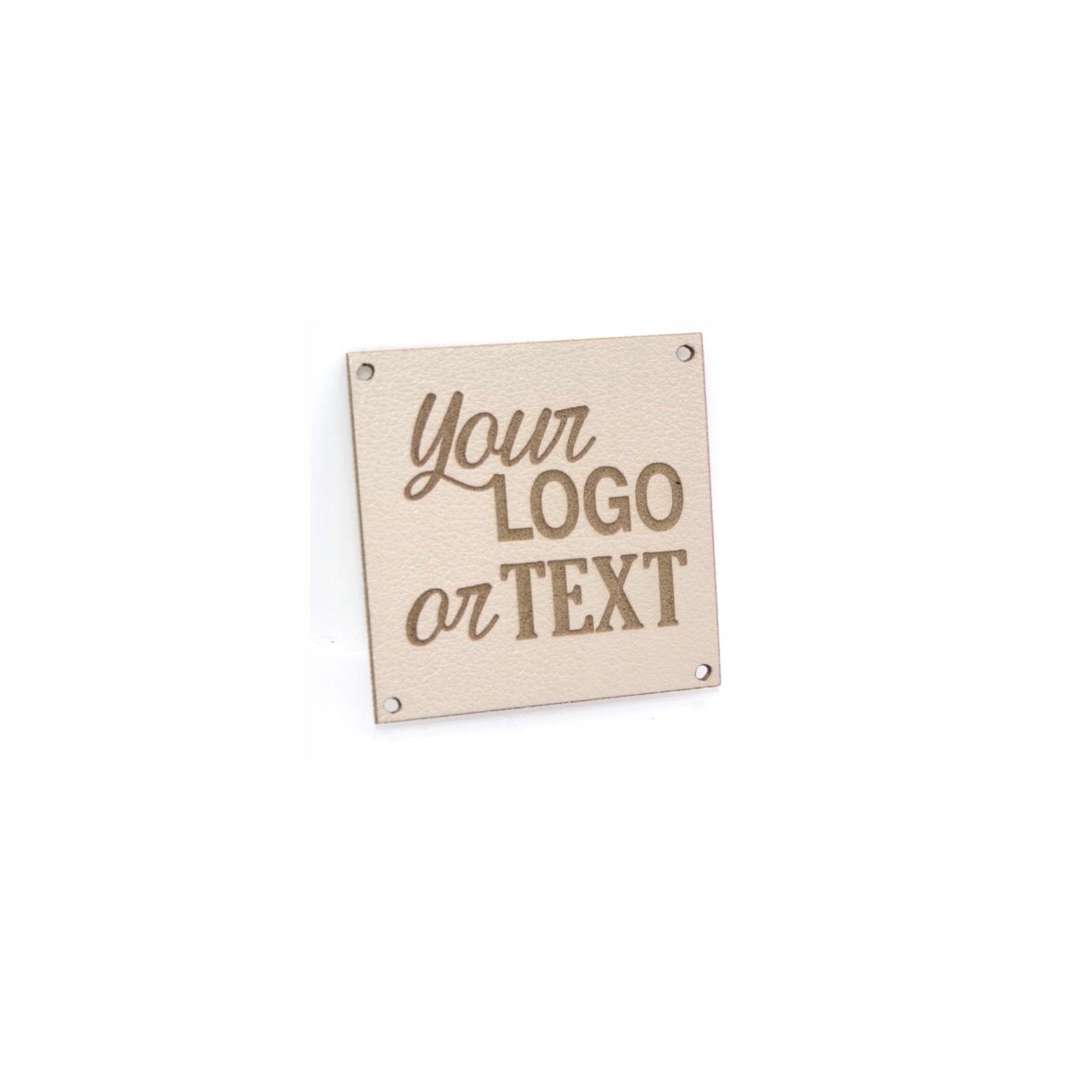 Štítek 2x2cm,cappucino ekokůže 50ks s LOGO/text