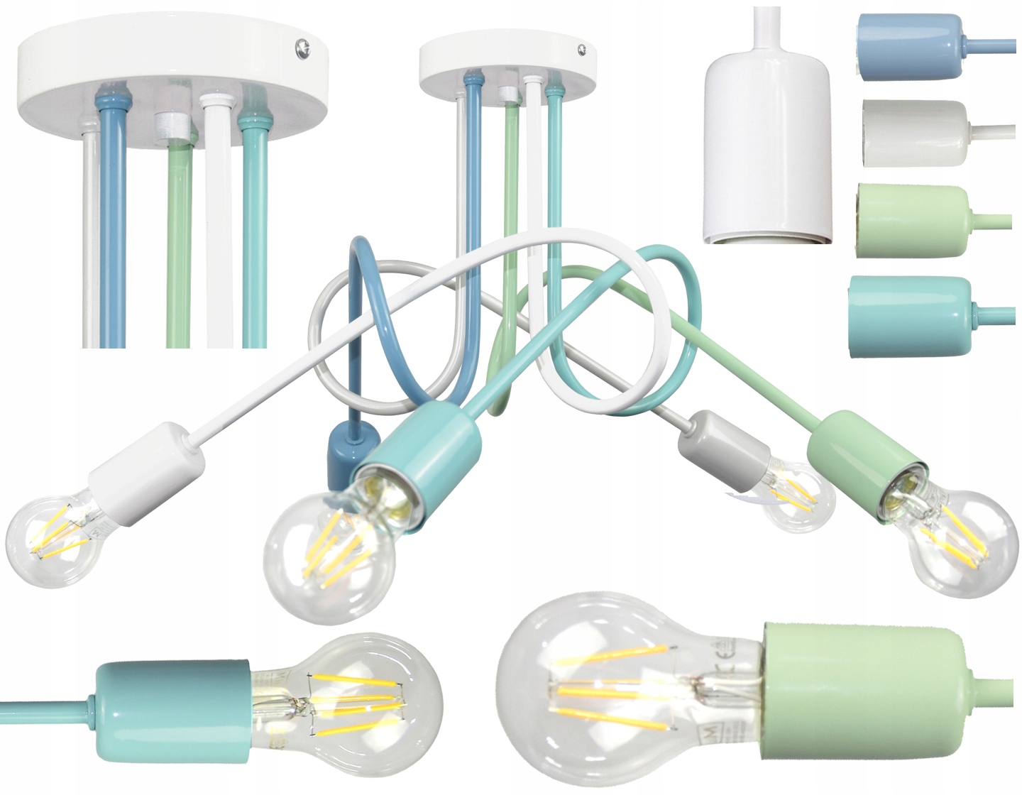 Lampa Sufitowa Dziecięca Żyrandol Pastele 5 Zakręcona Sufitowa Pod Led E27