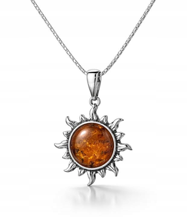 Stříbrný Přívěsek Slunce Baltský Jantar Stříbro 925