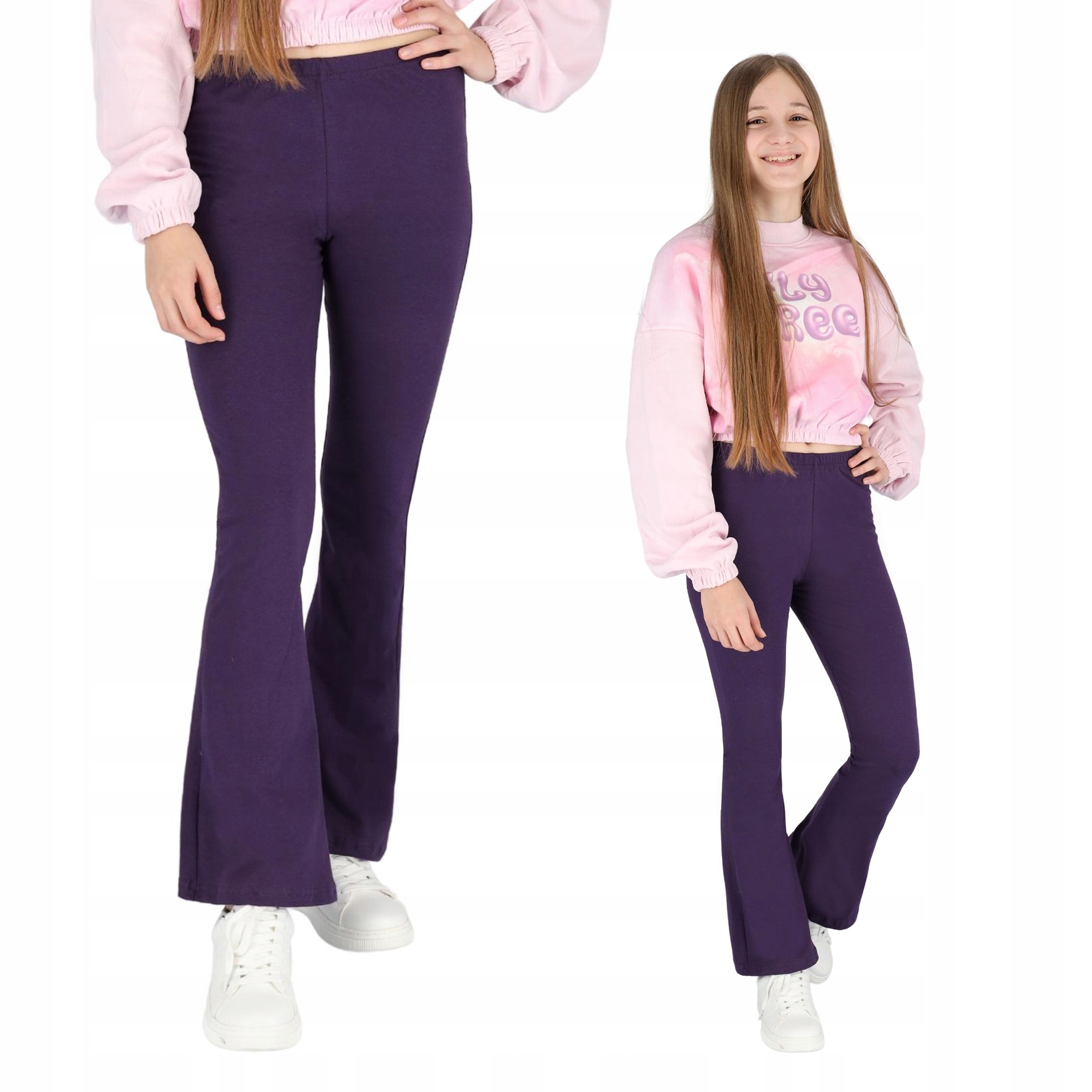 DZIECIĘCE DZWONY LEGGINSY BAWEŁNIANE ŚLIWKA 134