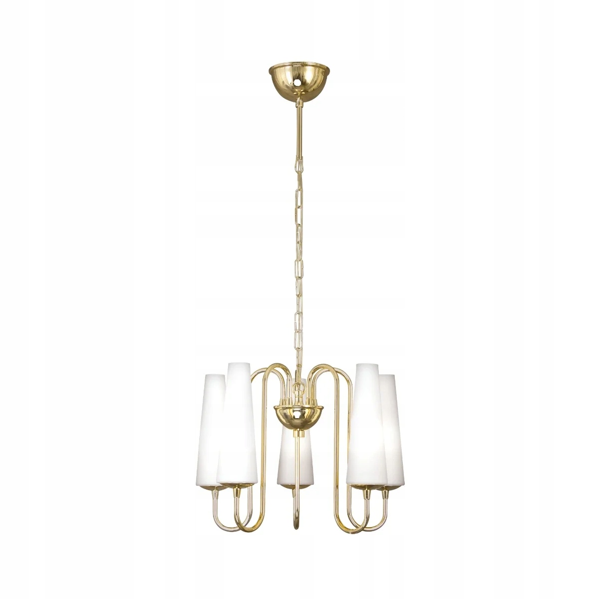 Zlatý lustr s bílými skleněnými bílými stínidly do obývacího pokoje 5 bodů Zuma Line