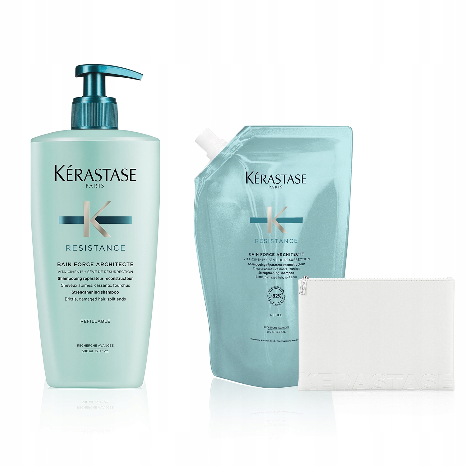Kerastase Zestaw Resistance Force Architecte: Szampon Refill +kosmetyczka