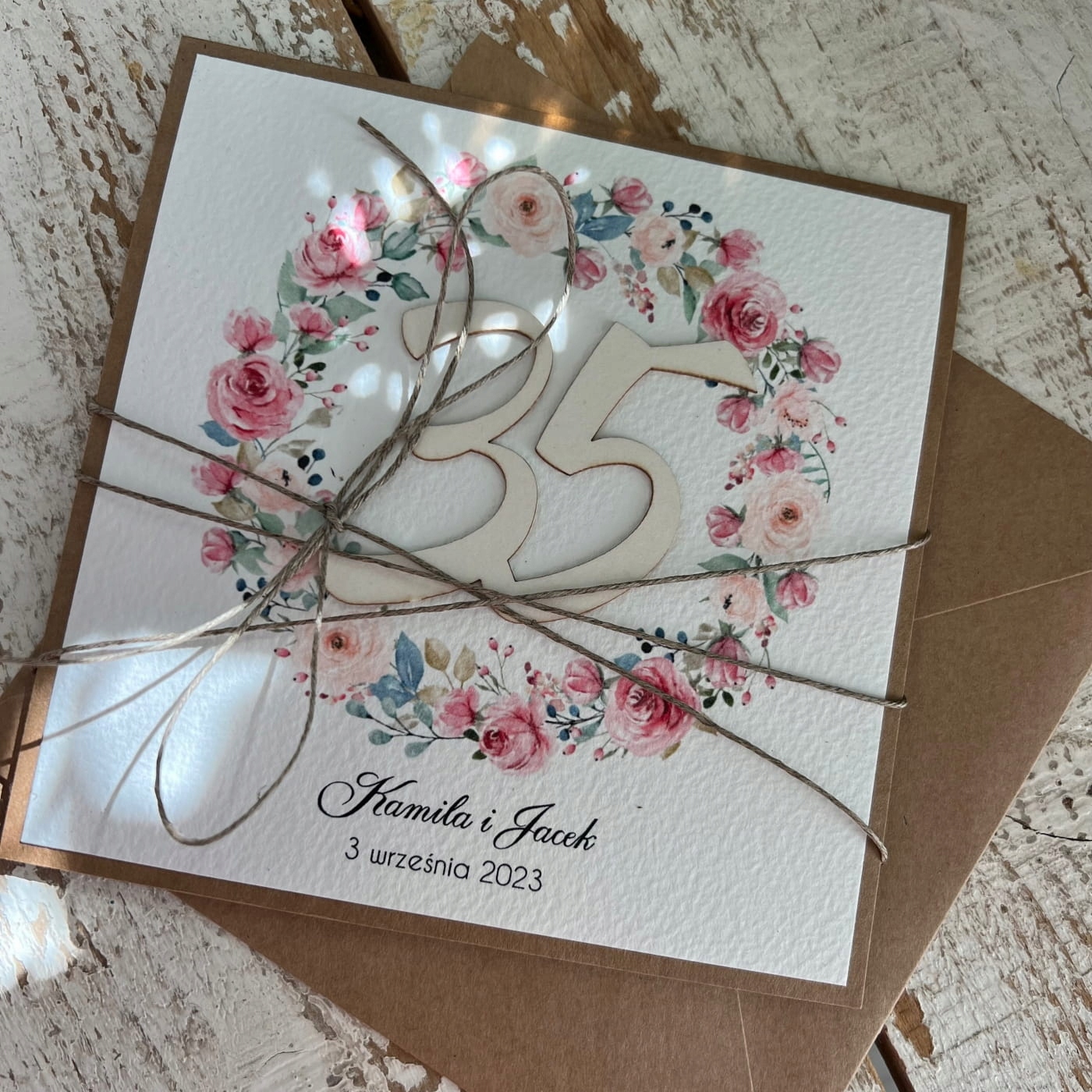 Ručně vyráběné přání k 35. výročí svatby personalizovaný dárek