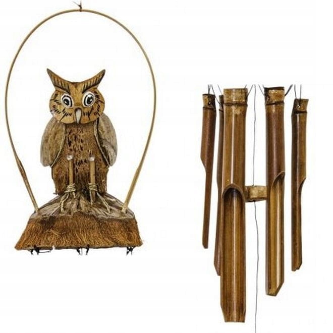 GONG WIETRZNY 110 CM BAMBUSOWY DZWONEK SOWA