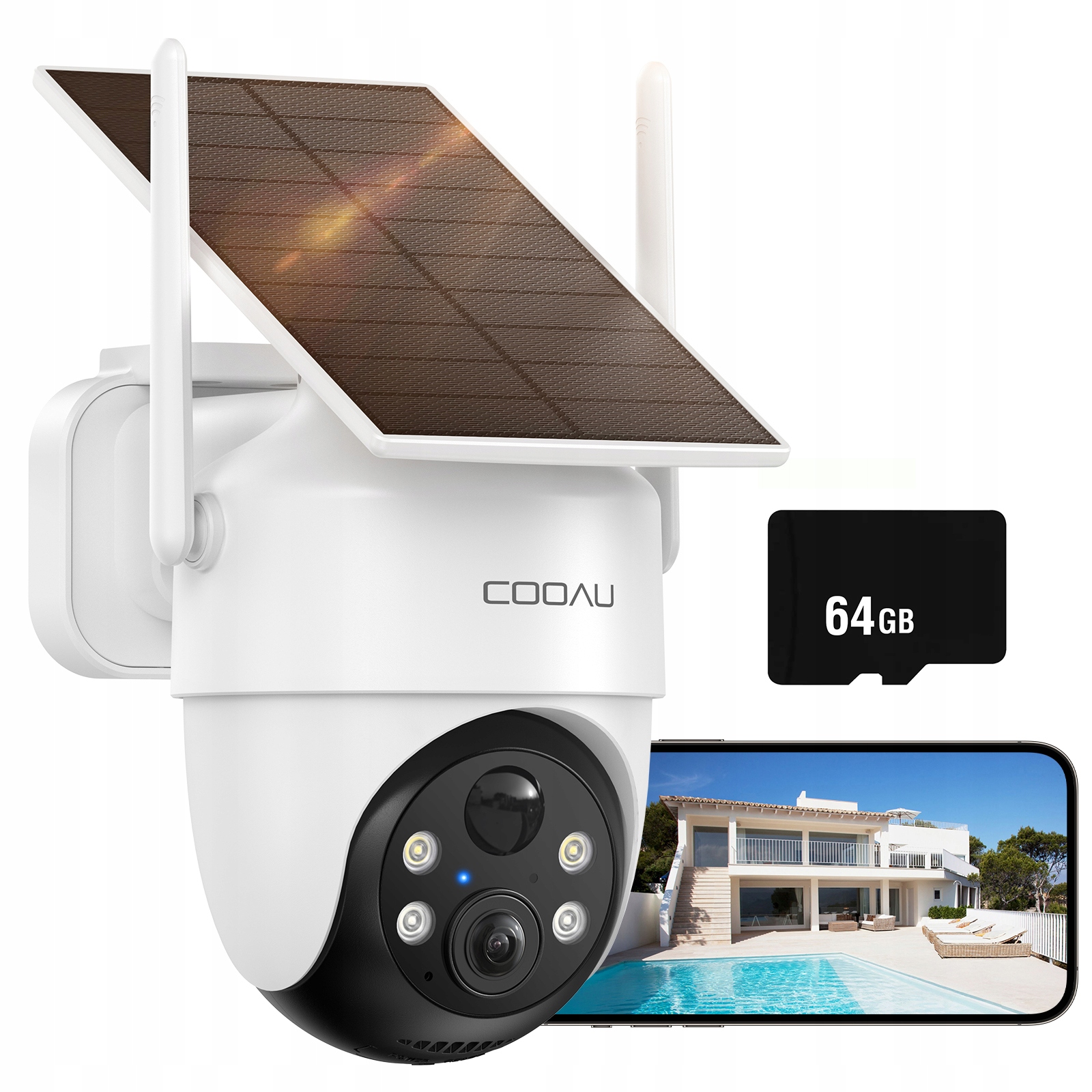 Solární Venkovní Otočná Ip Wifi Kamera 3MPX Full Hd Pro Monitorování 64 Gb