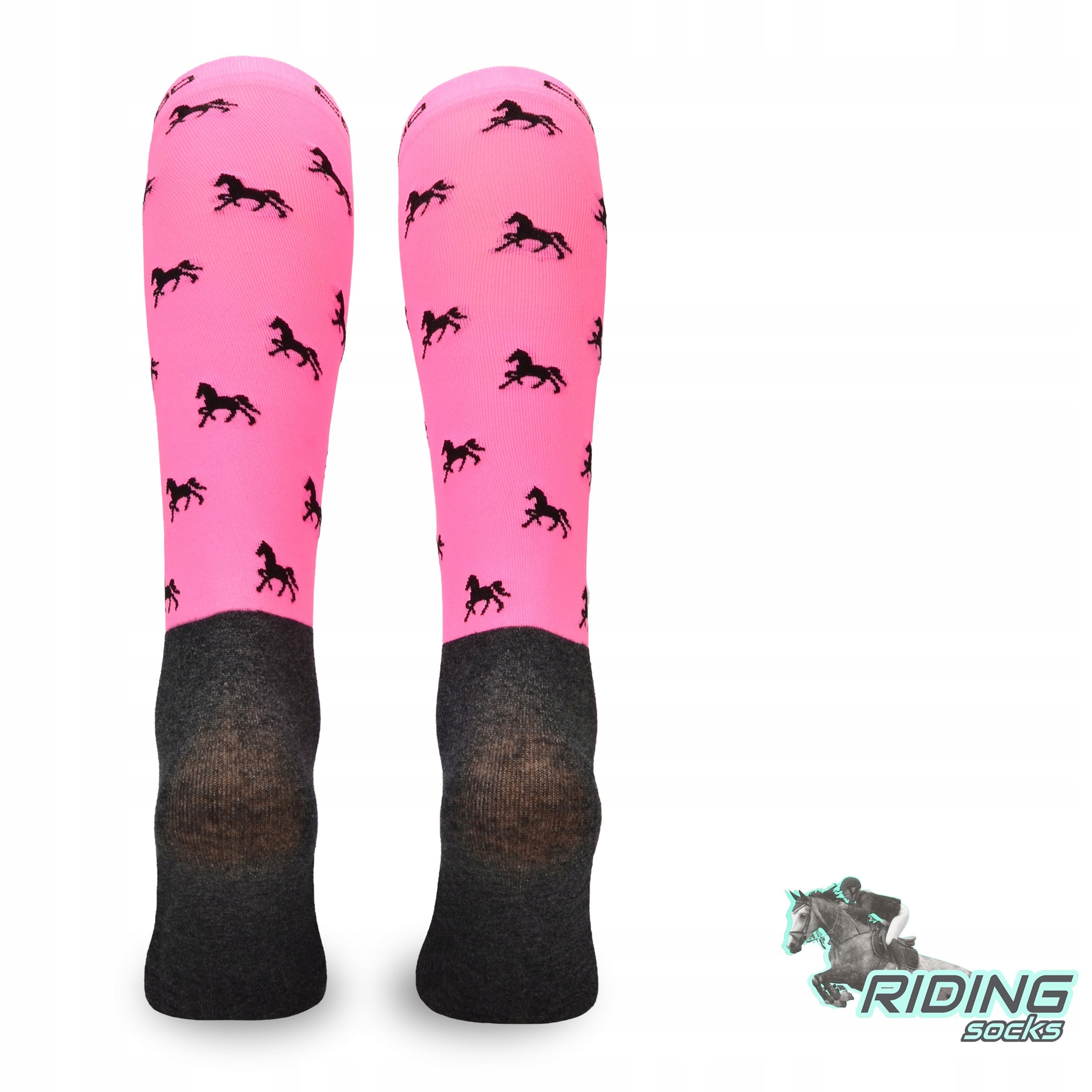 Długie skarpety do jazdy konnej – różowe w konie Rozmiar 35-38