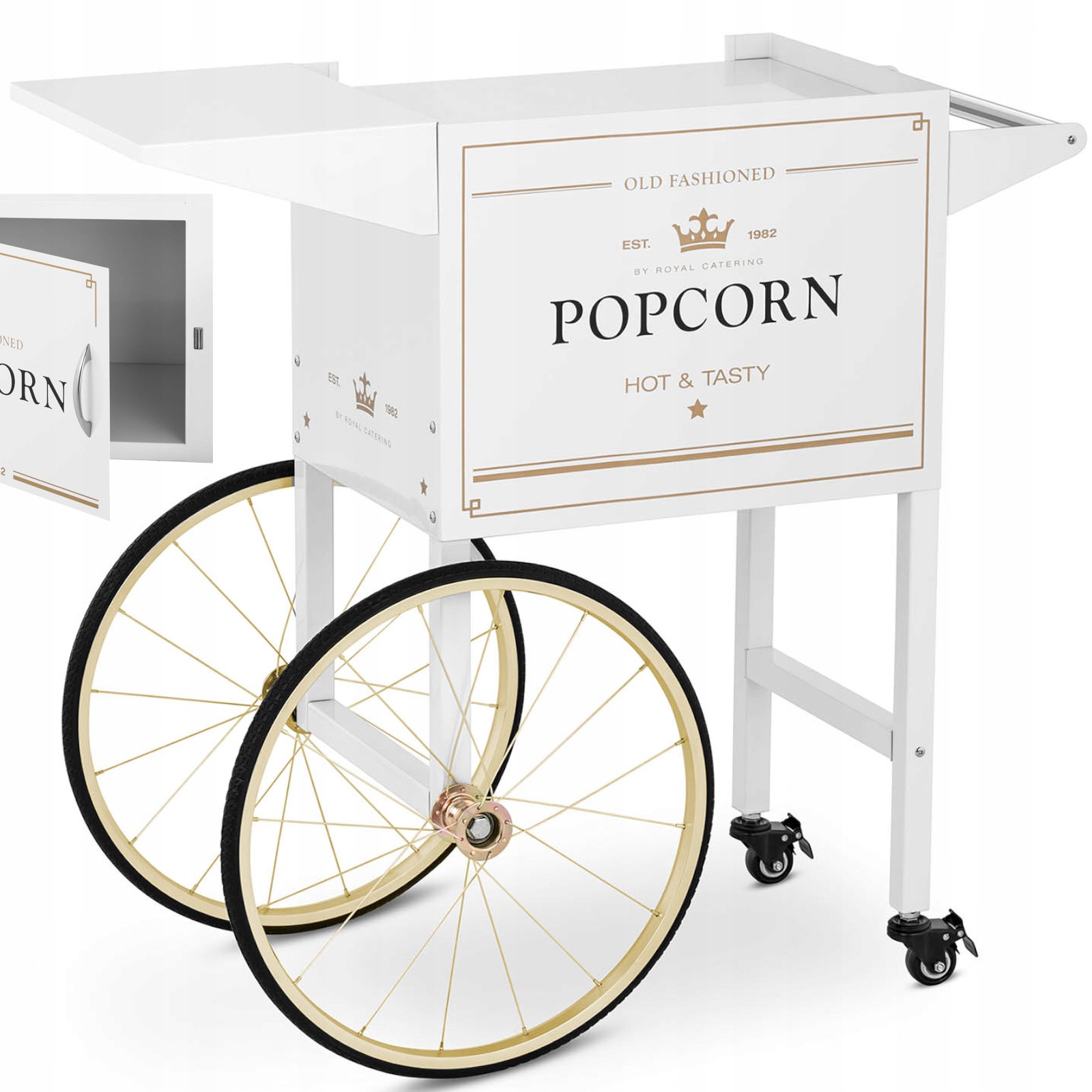 Podstavný vozík pro popcornovač s retro skříňkou 51 x 37 cm bílo-zlatý