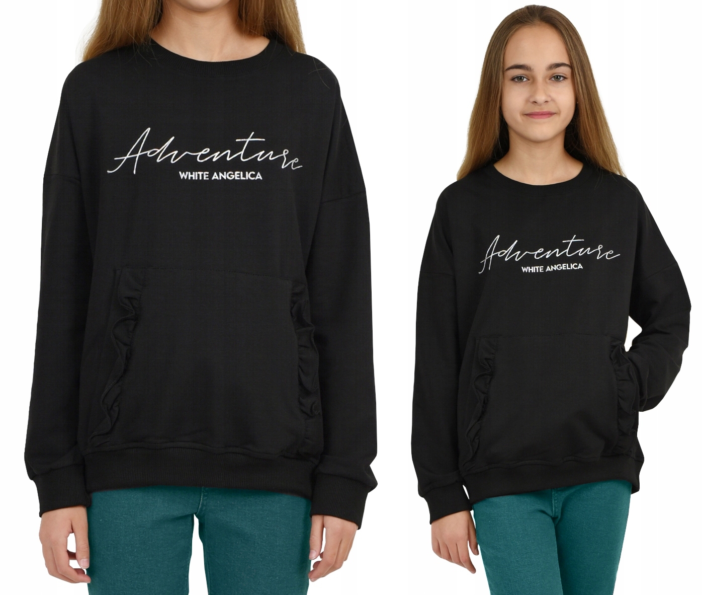 

Bluza falbanka Kieszeń napis Czarna 128