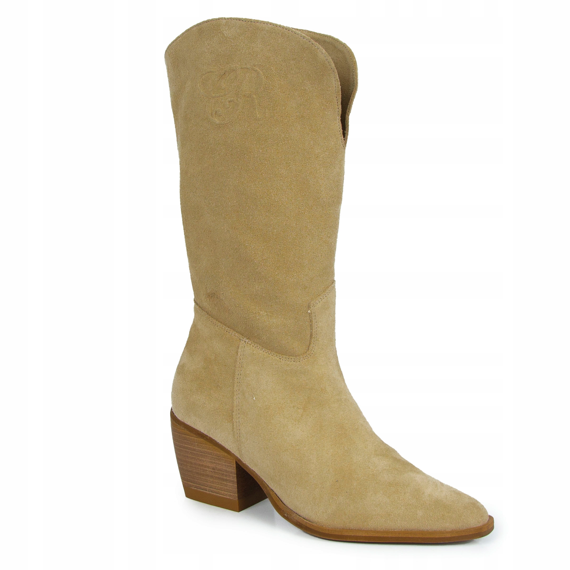 Carinii B9064 Kozačky Kovbojské Boty Semišová Kůže Béžová 38