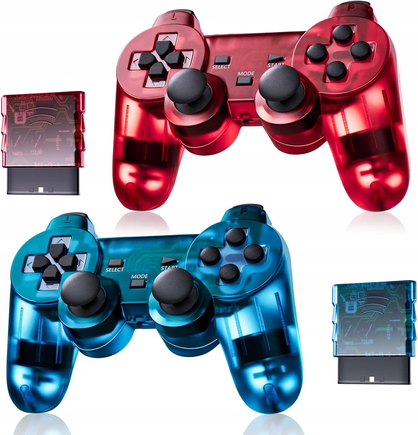 2x KONTROLER BEZPRZEWODOWY PAD PLAYSTATION PS2 NIEBIESKI CZERWONY ZESTAW
