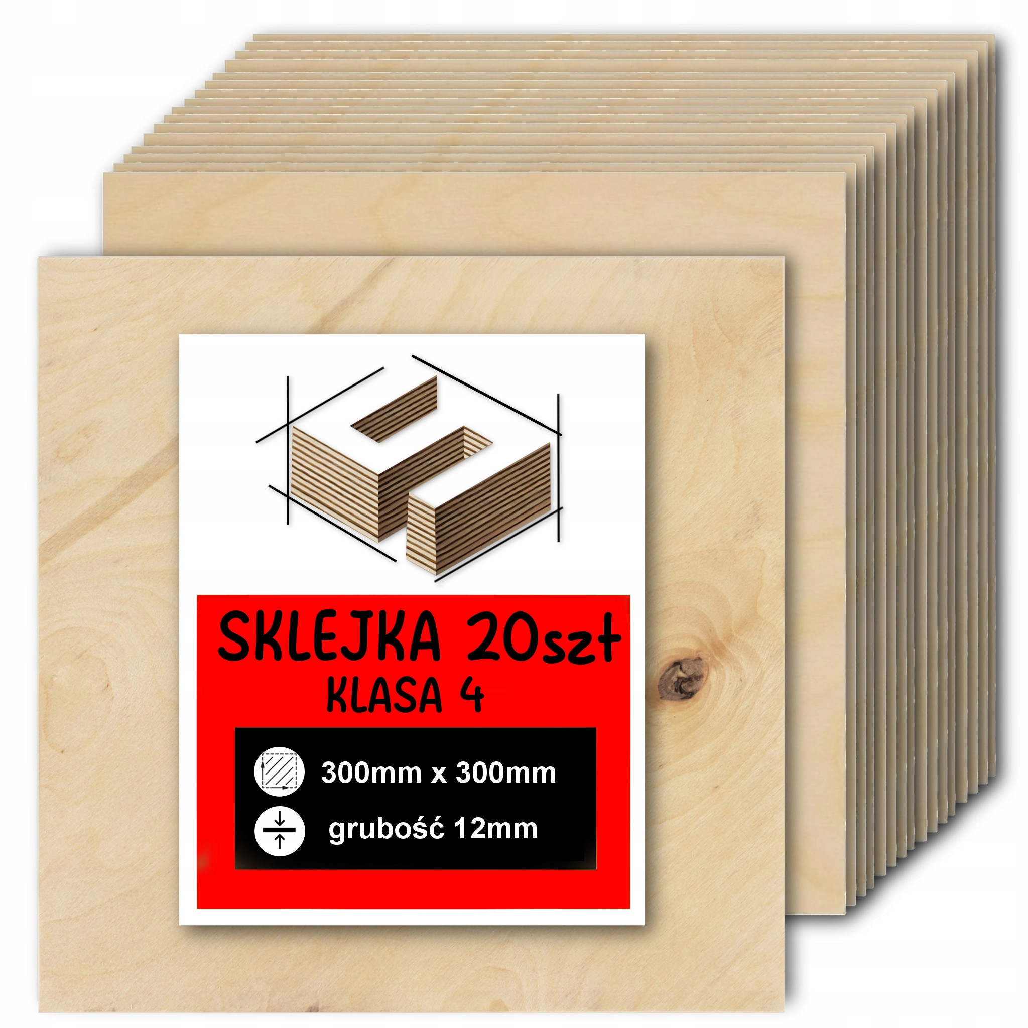 Překližka 12 mm Formatka Pro Laser Cnc Gravírování 30 x 30 cm 300 x 300 mm Třída 4 20 ks
