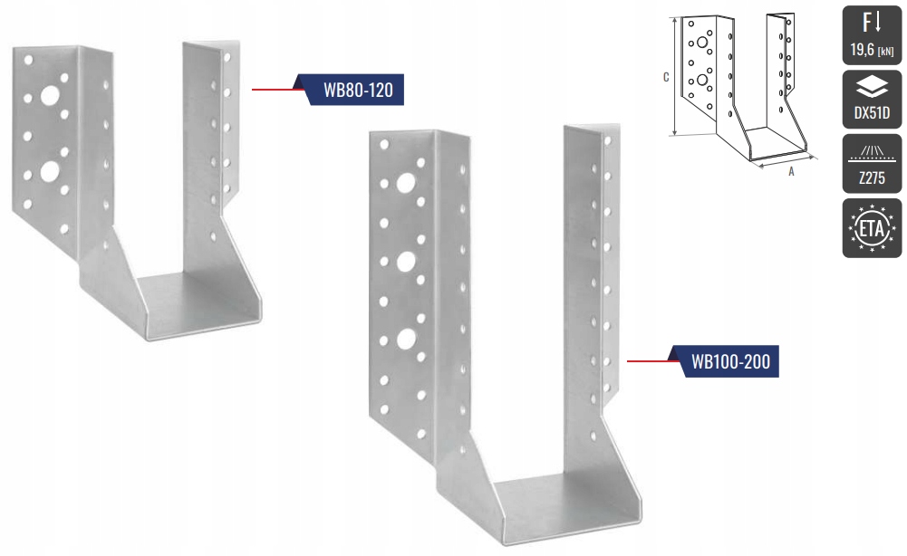WIESZAK BELKI WSPORNIK BUDOWLANY ŁĄCZNIK 108x45 Waga produktu z opakowaniem jednostkowym 0.3 kg