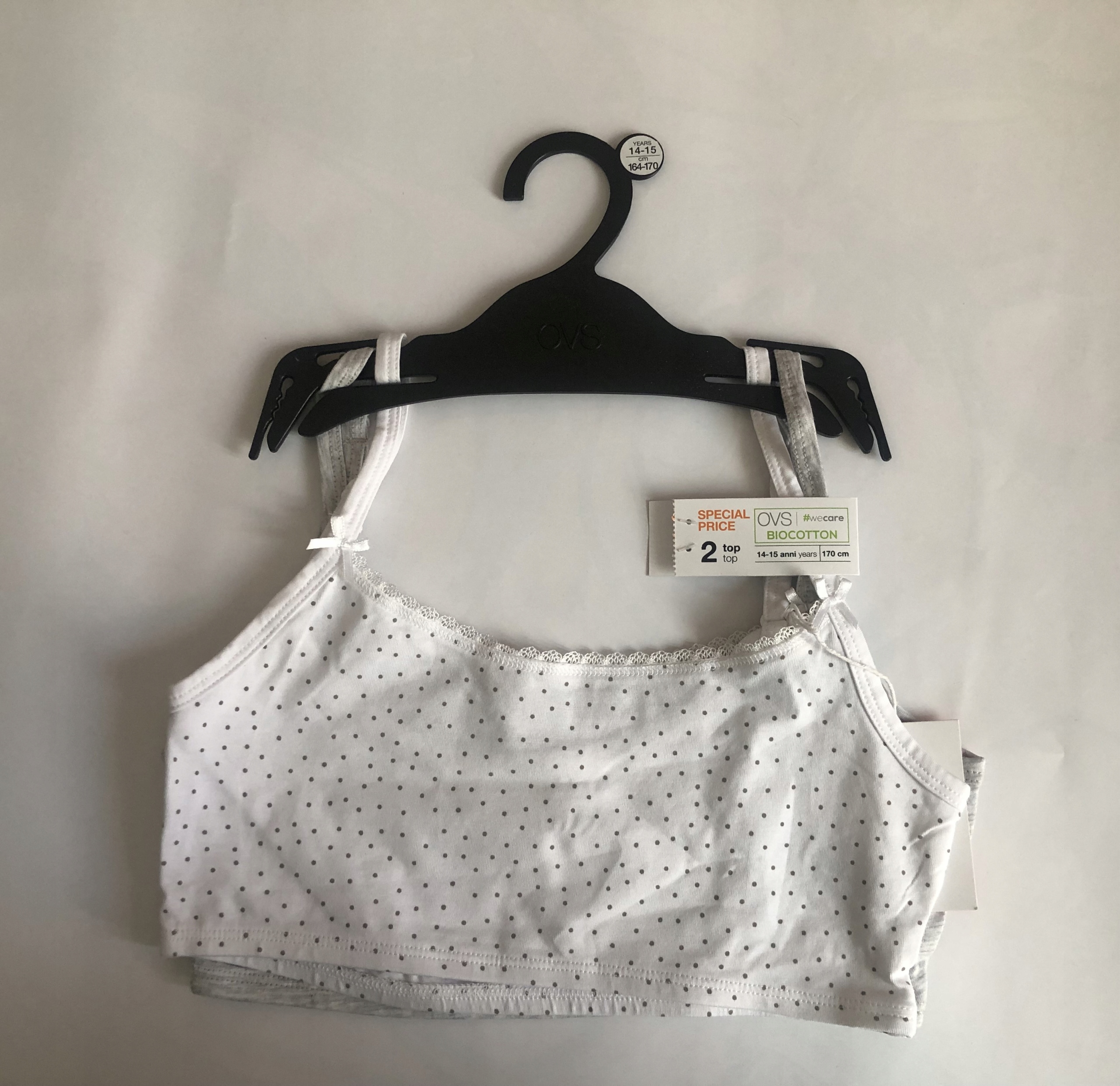 OUTLET BAWEŁNIANY WŁOSKI DZIĘWCZĘCY BIUSTONOSZ TOP OVS 164-170 CM 2-PAK