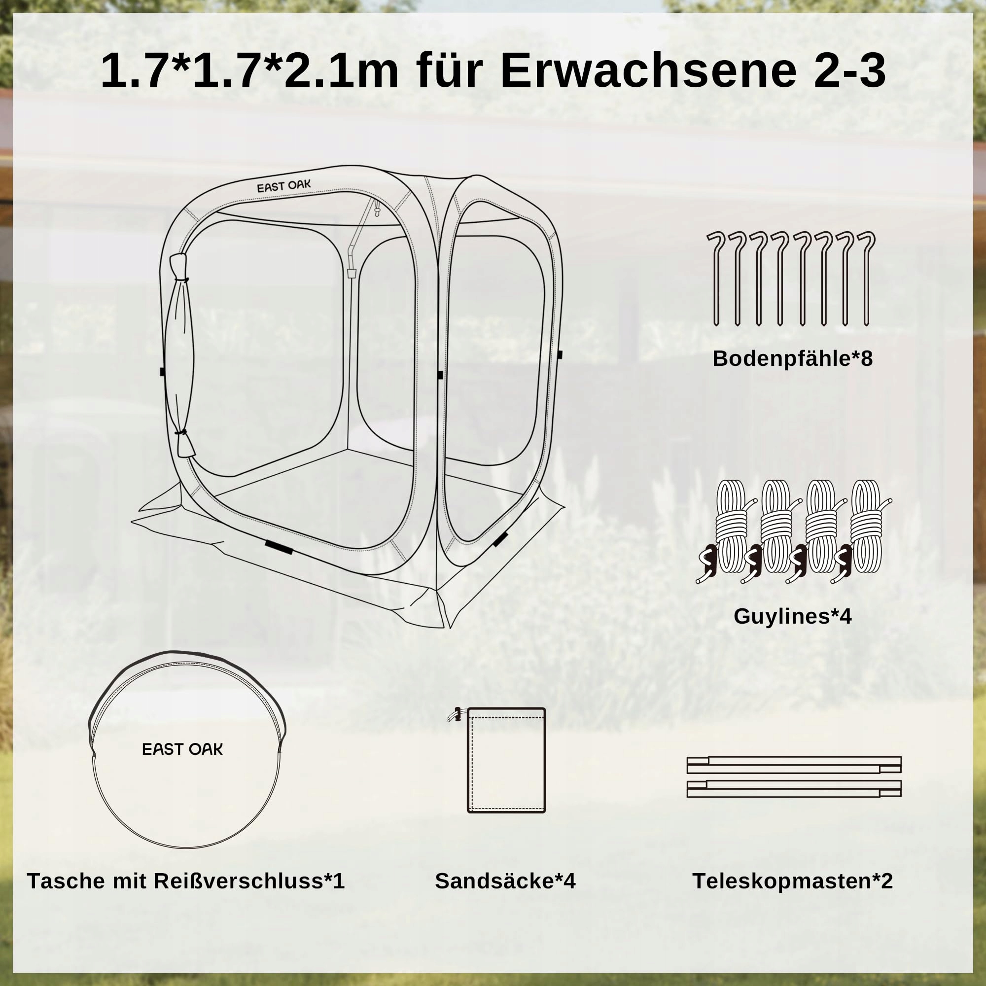 EAST OAK Namiot Pop Up 2-3 Osoby Camping Ogród Taras Wodoodporny UV 50+ — miniatura 7