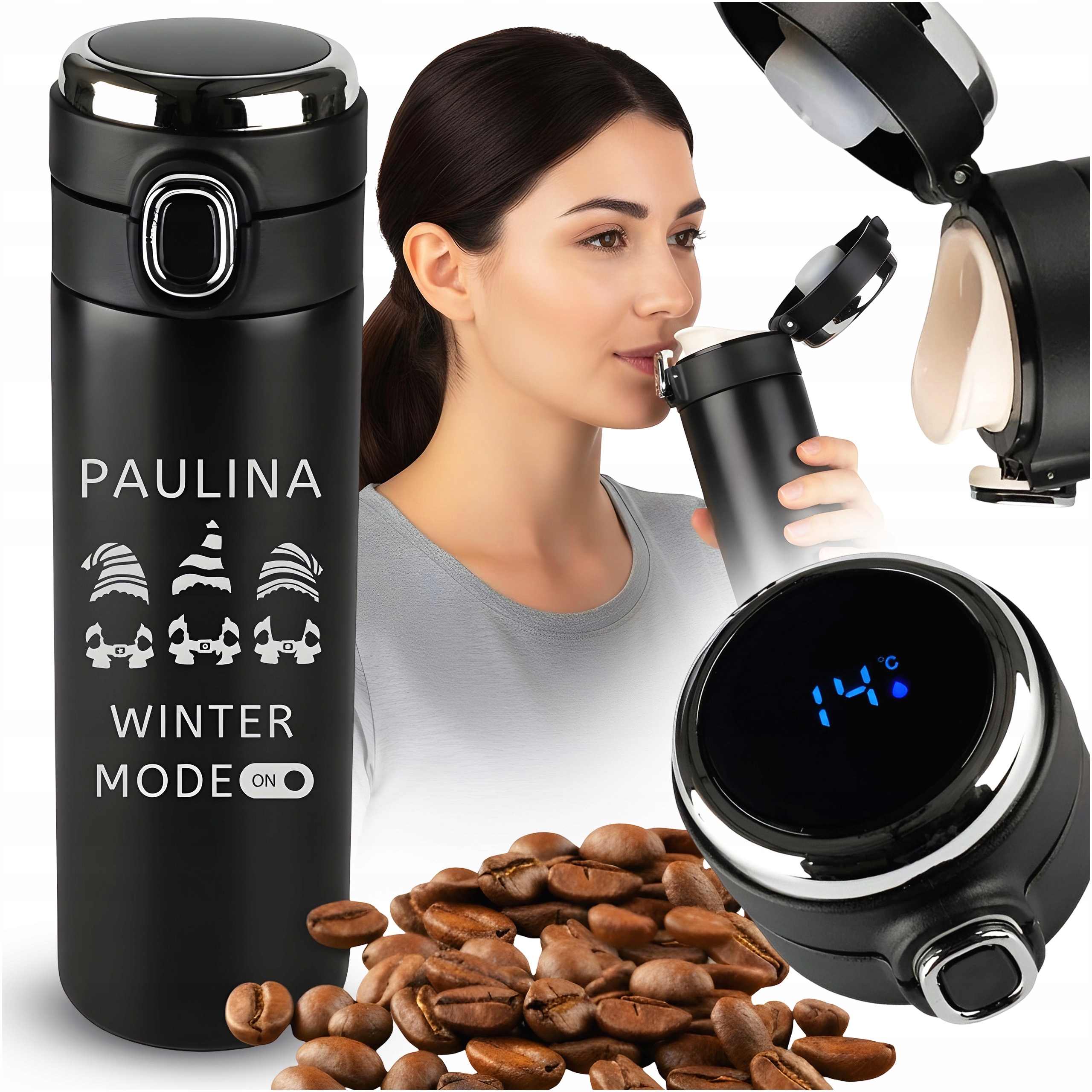 Termohrnek Termoska 420 ML Na Kávu Čaj Vzduchotěsný Černý S Náustkem