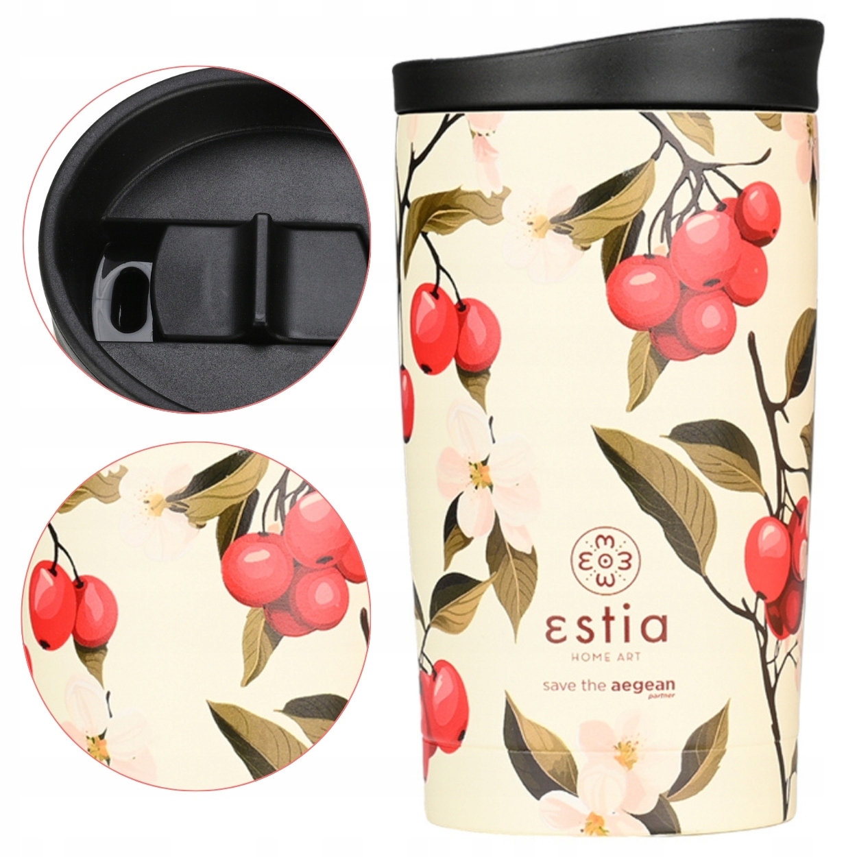 Kubek Termiczny 350 ML szczelny stal nierdzewna kremowy na kawę herbatę