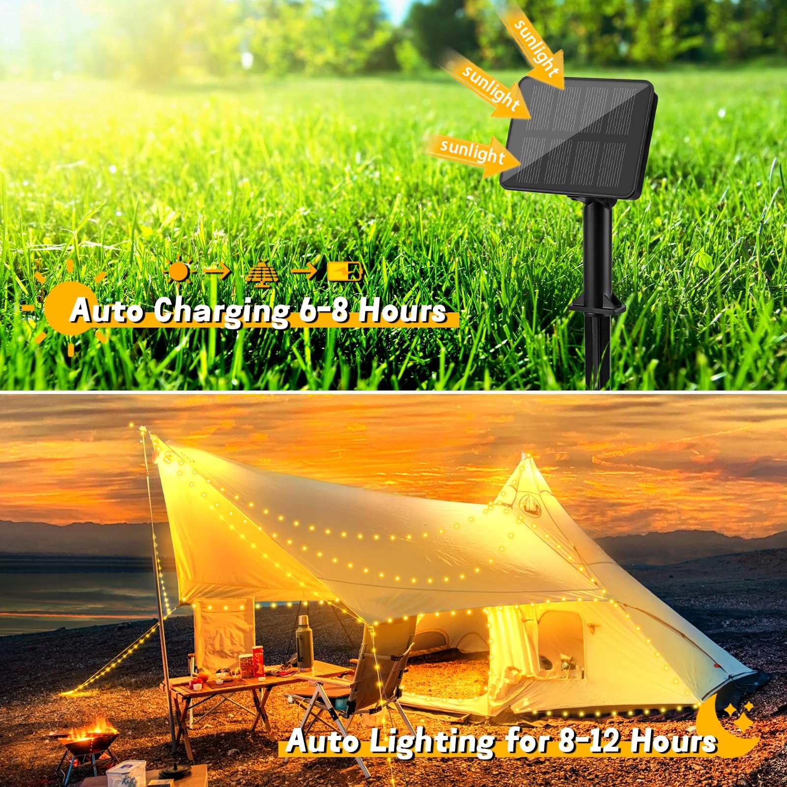 GCSTNN Solarna Girlanda Zewnętrzna 5M 50LED 8 Trybów IP65 Ogród Balkon — miniatura 3