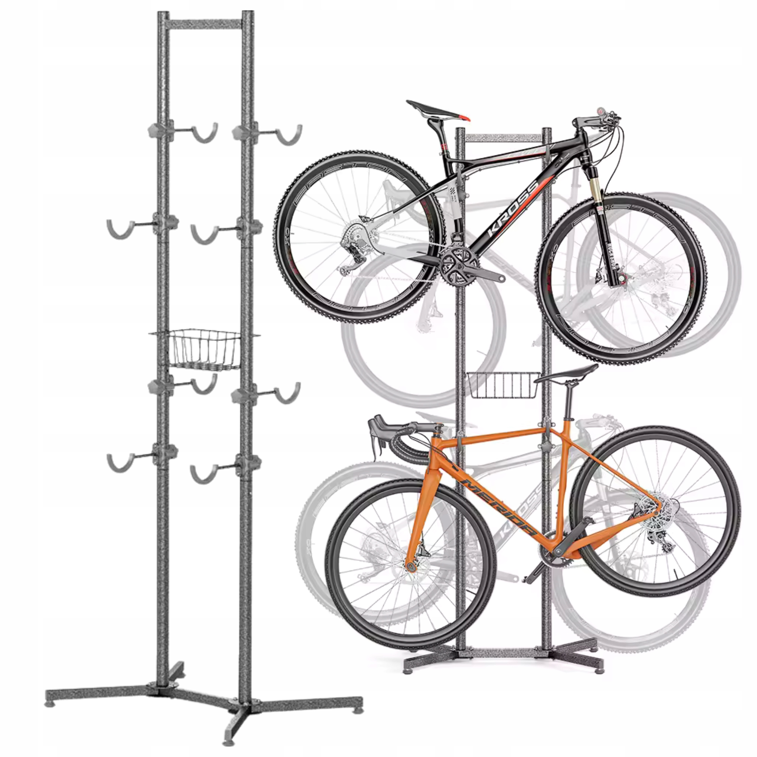 Stojak Na 4 Rowery Pionowy Dwustronny Regulowany Koszyczek Obciążenie 70KG