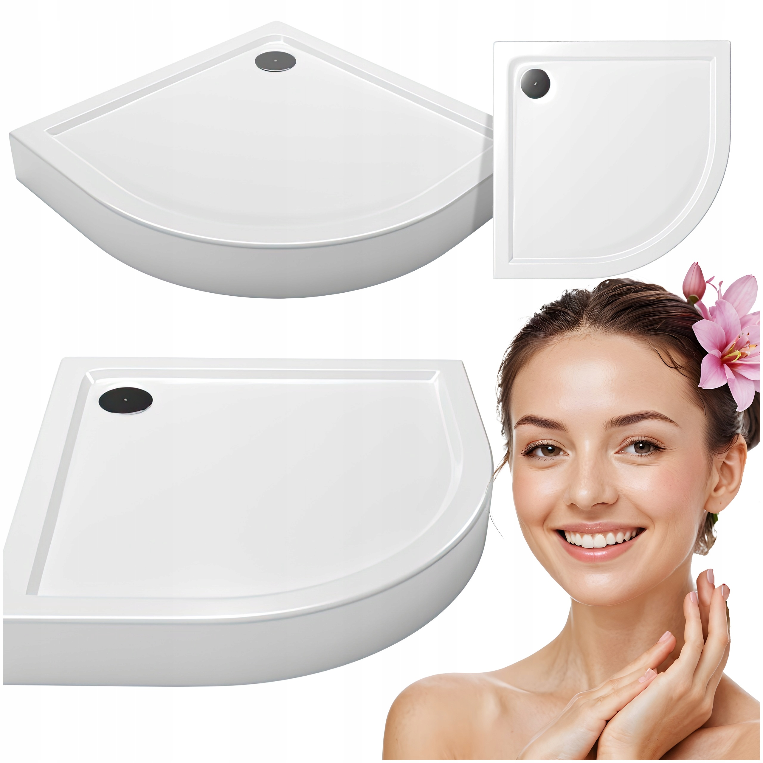 Sprchová Vanička 90X90 Půlkruhová Koupelnová Bílá, Nohy Akryl