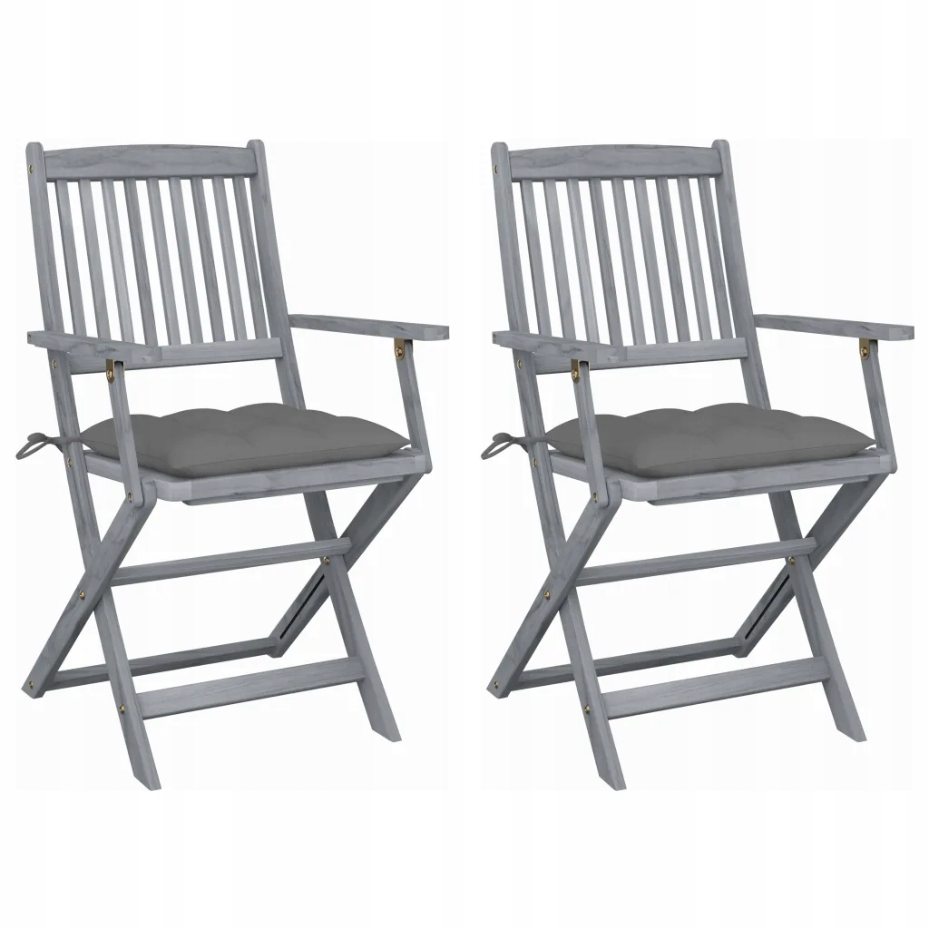 Sada 2 skládacích jídelních židlí s polštáři, Akáciové dřevo, S