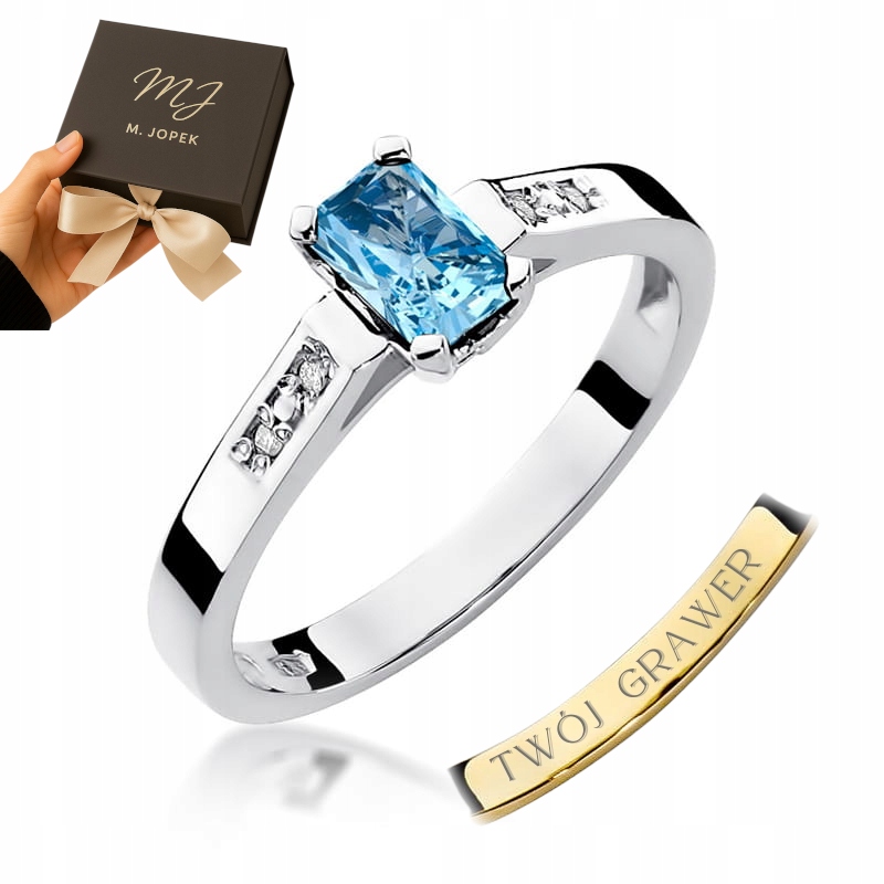 Prstýnek Bílé Zlato 585 S Topazem 0,65 ct S Diamanty Gravírování