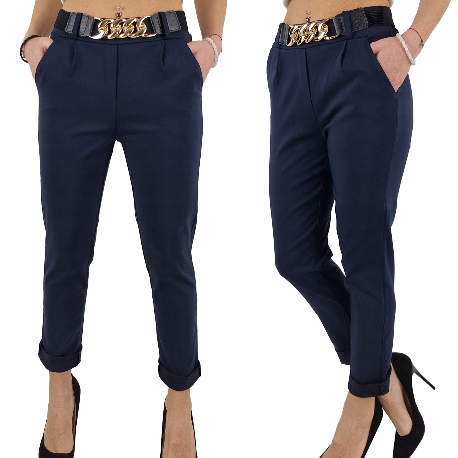 #ELASTYCZNE - SPODNIE - DAMSKIE - W GUMKĘ - PASEK#