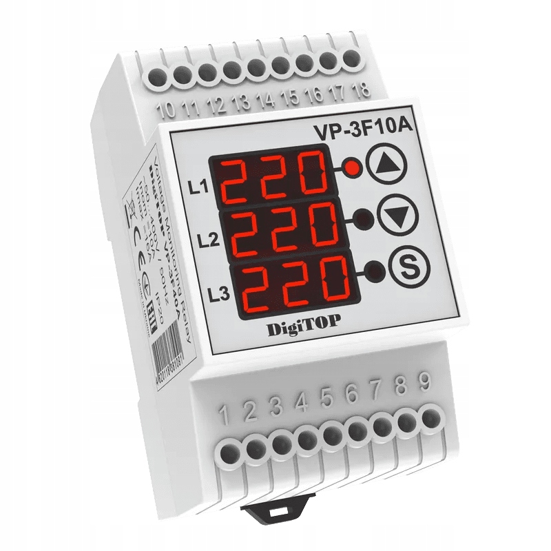 Třífázový napěťový relé VP-3F10A DigiTOP